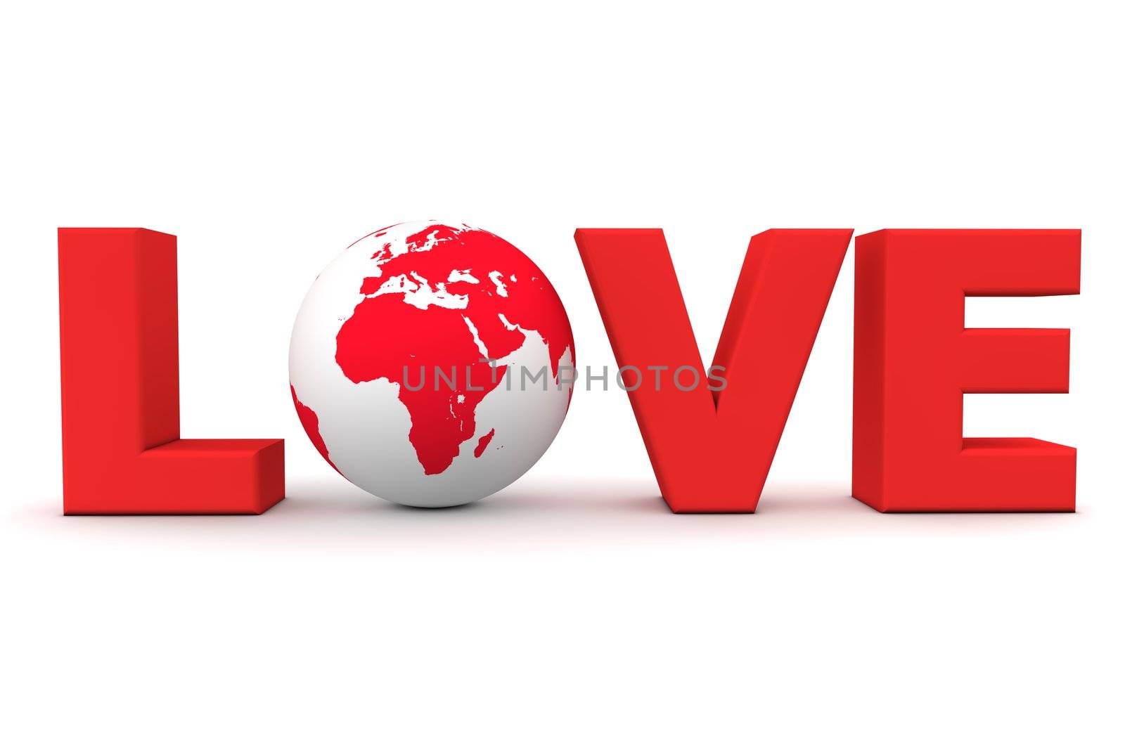 blue word Love with 3D globe replacing letter O