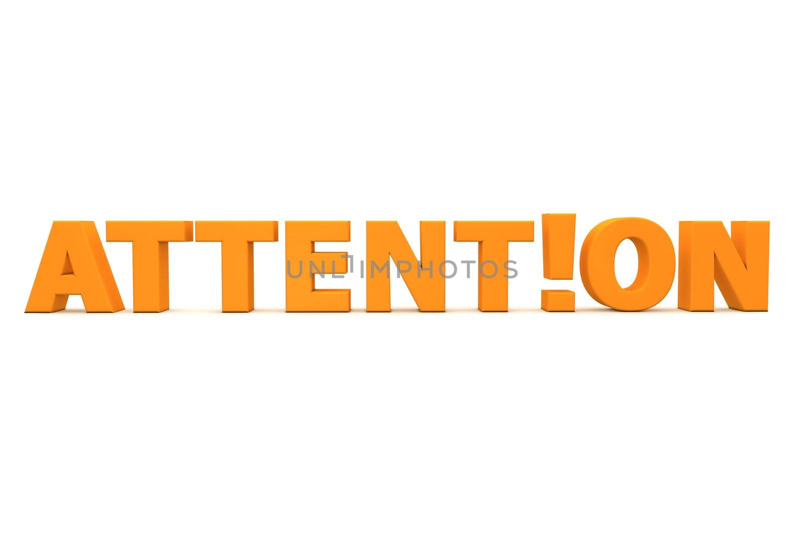 orange word attention with an exclamation mark replacing the letter i - front view