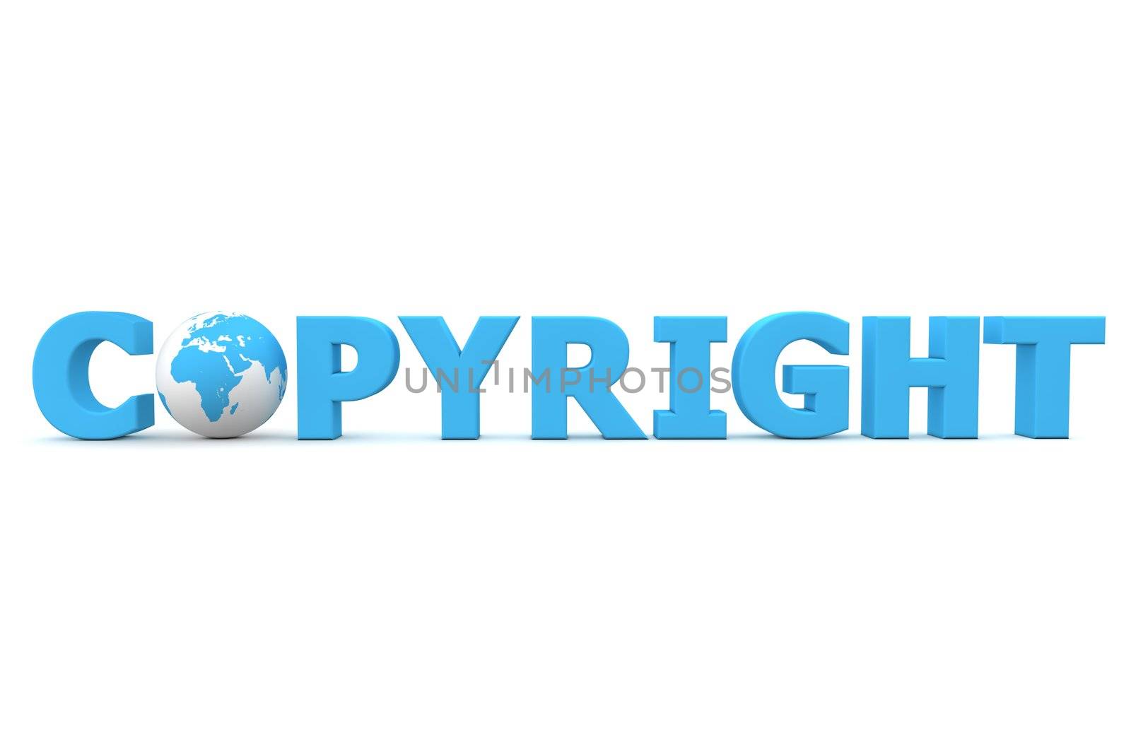 blue word Copyright with 3D globe replacing letter O