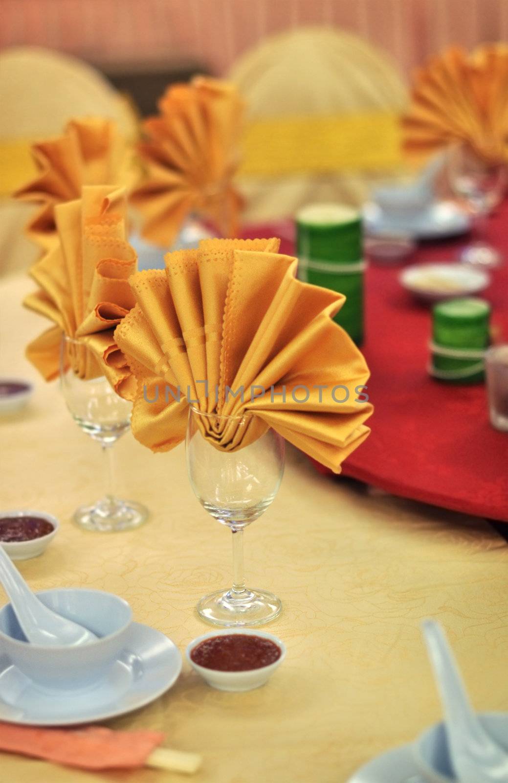 Banquet wedding table setting, shallow depth of field