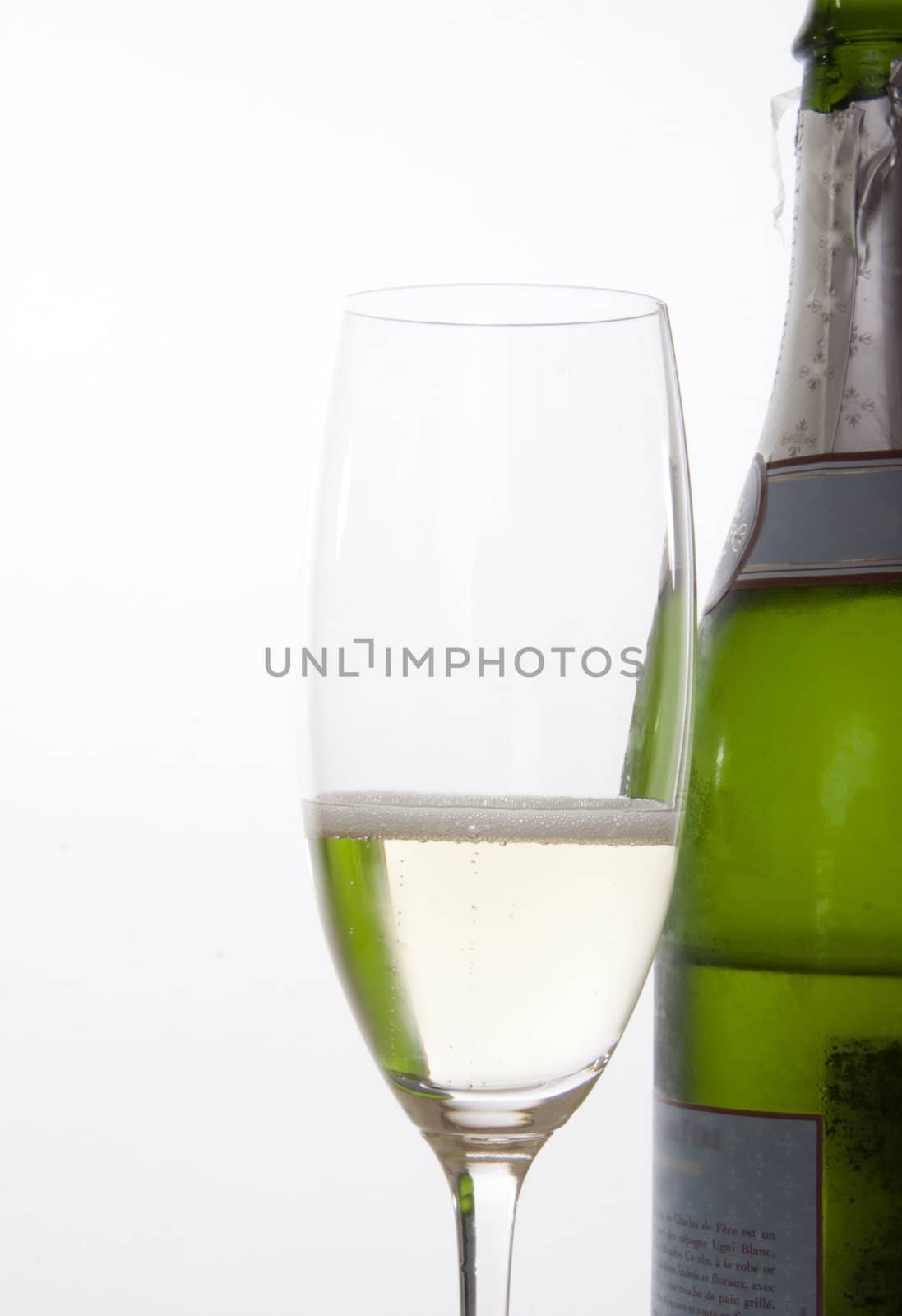 Champagne glass and bottle by kaferphoto