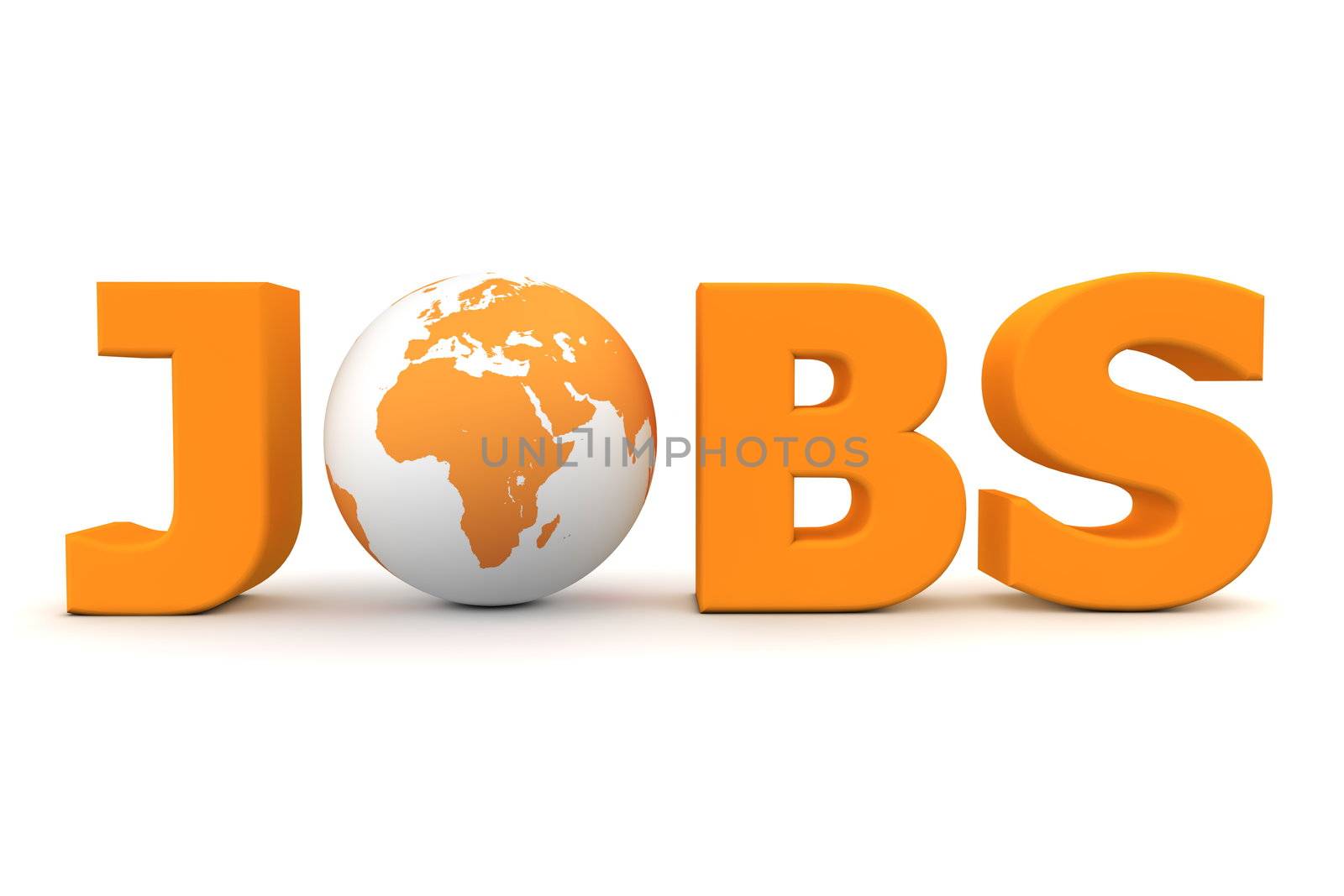 orange word Jobs with 3D globe replacing letter O