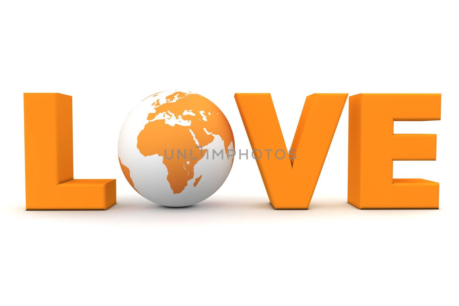 orange word Love with 3D globe replacing letter O