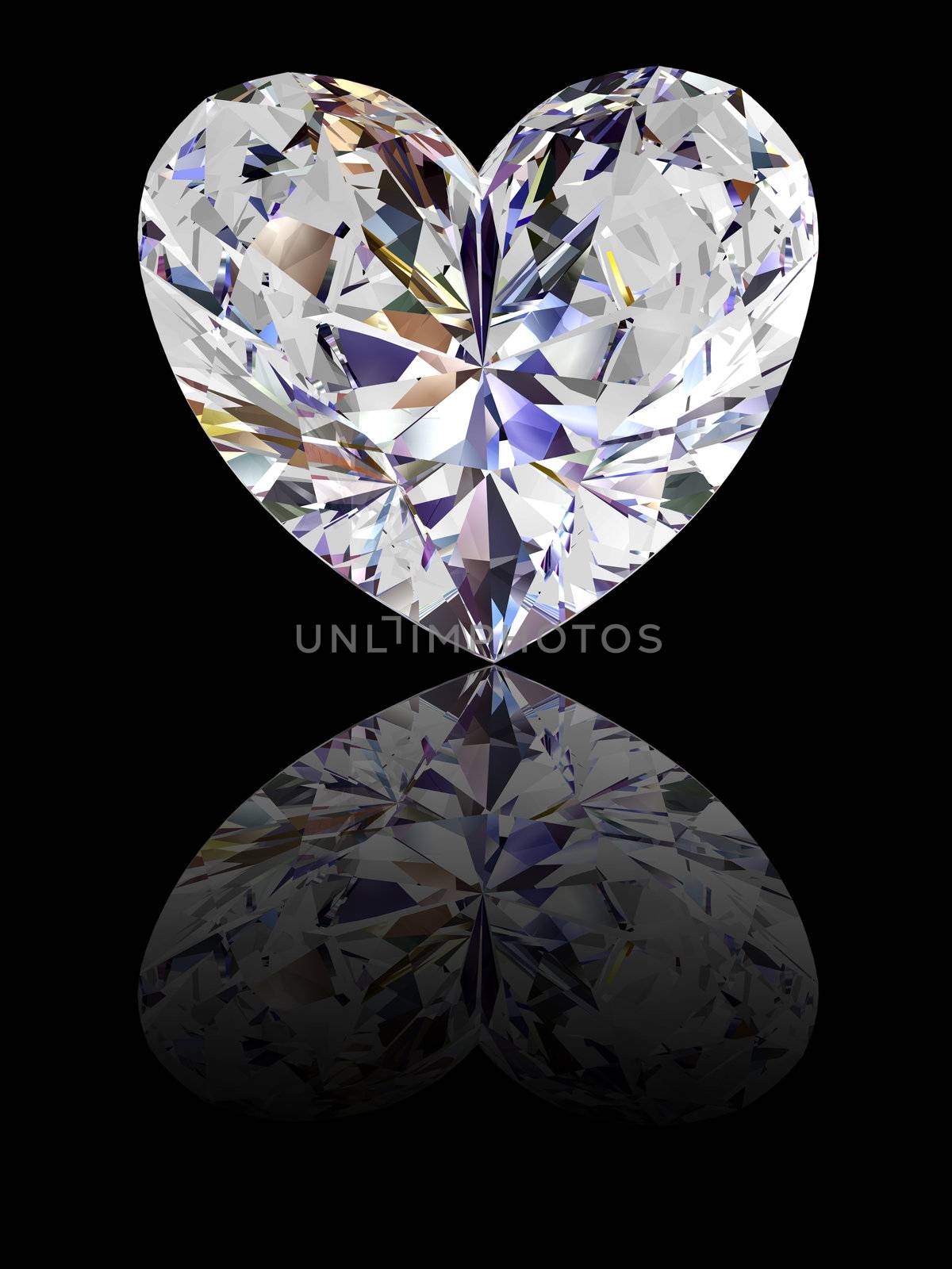 Shape of heart composed of different diamonds isolated on white. High resolution 3D image