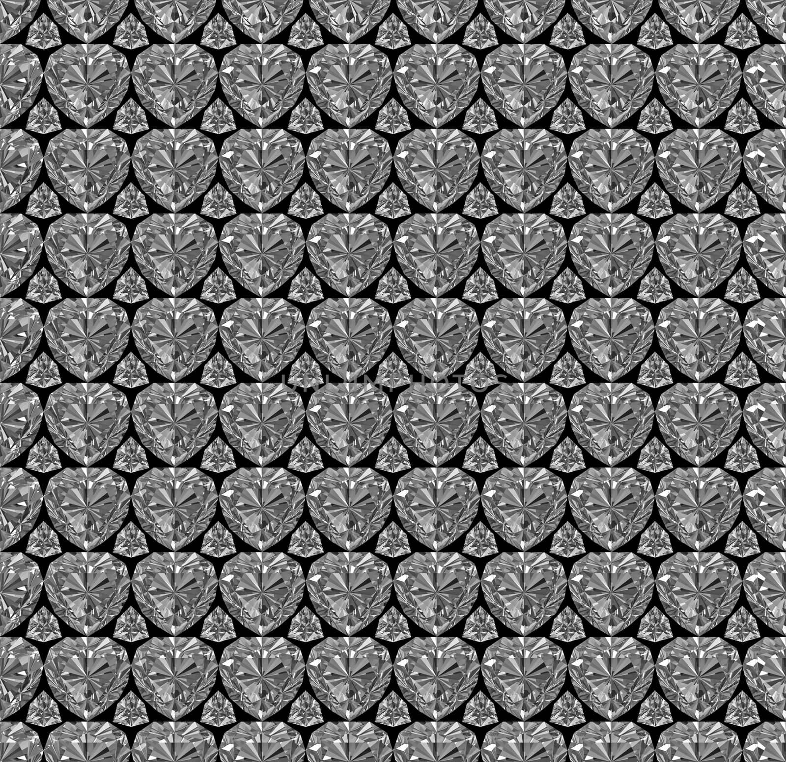 Seamless pattern composed of diamonds on black background. High resolution 3D image