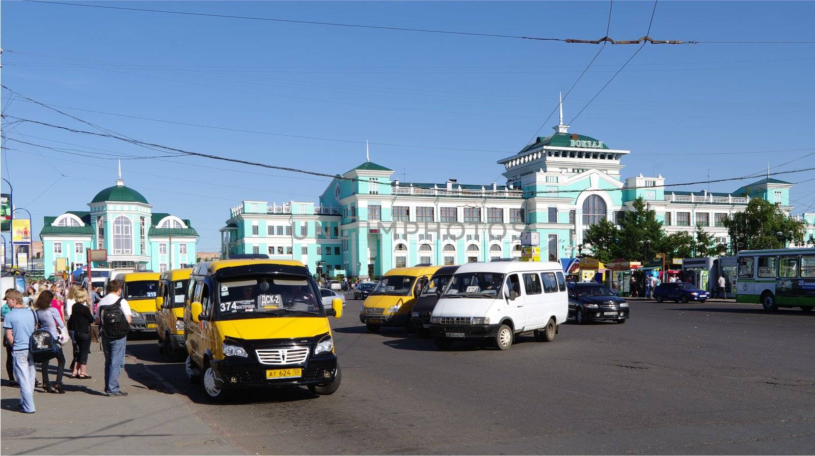  transportation on square and  building of railway station back