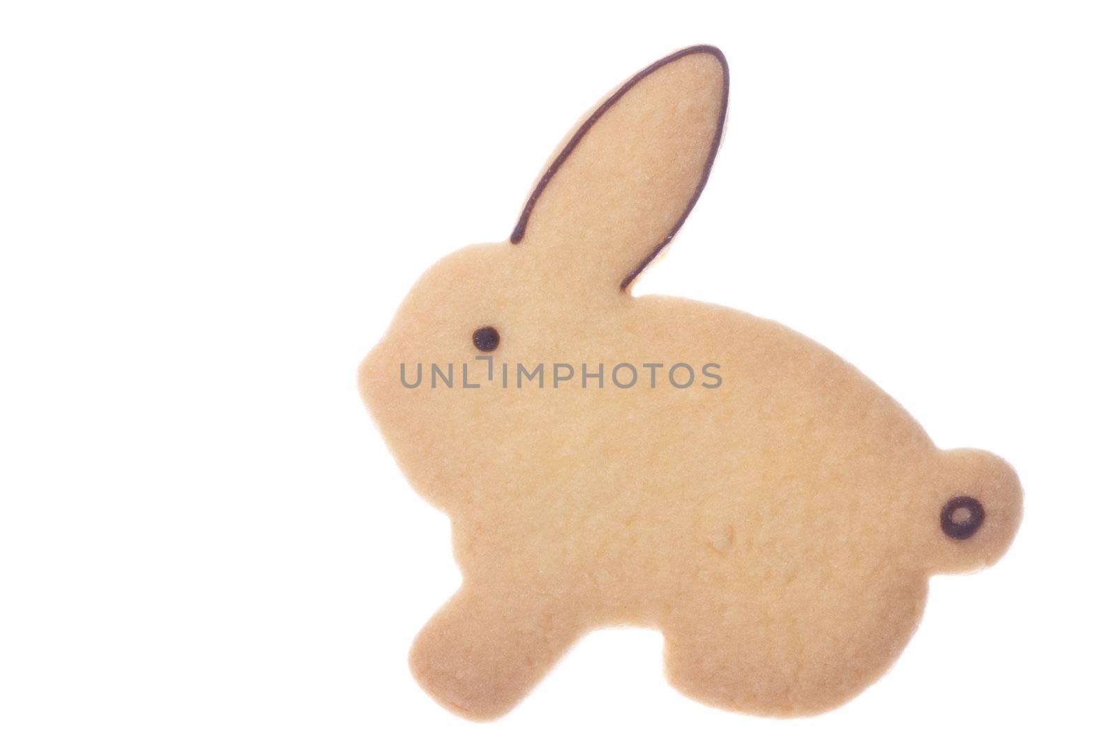 Isolated image of a rabbit shaped biscuit.