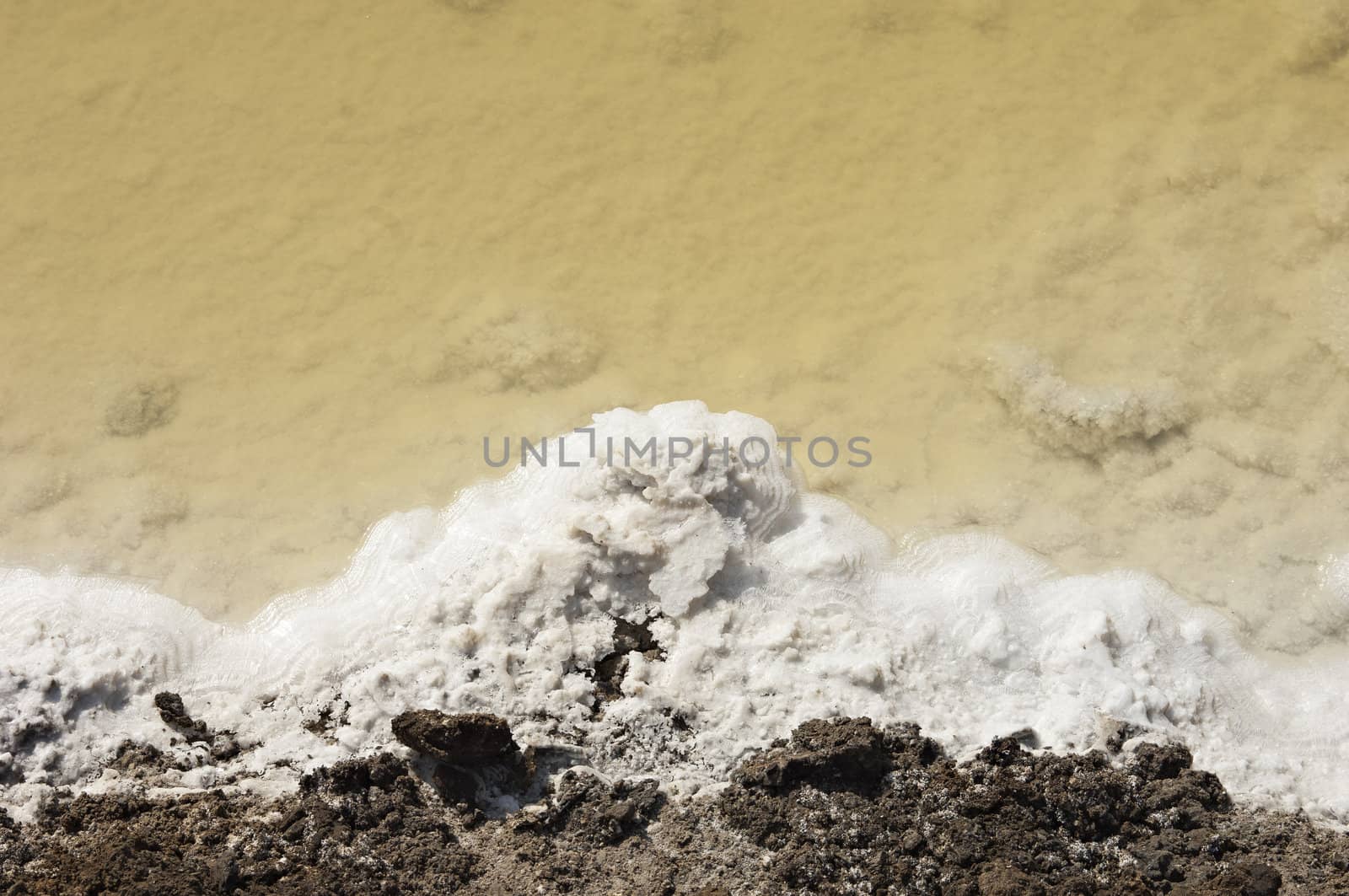 Crystallized salt in an evaporation pond, Algarve, Portugal