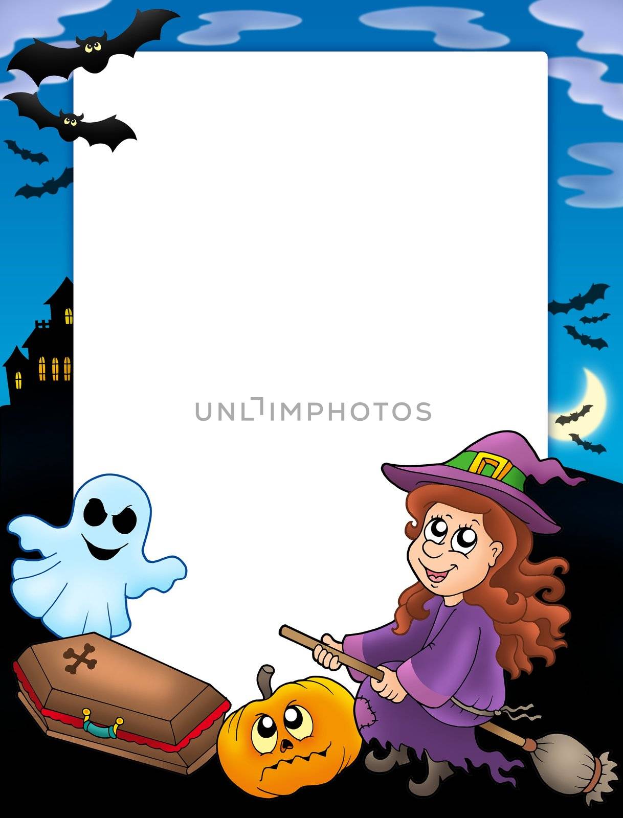 Halloween frame 3 with various objects - color illustration.