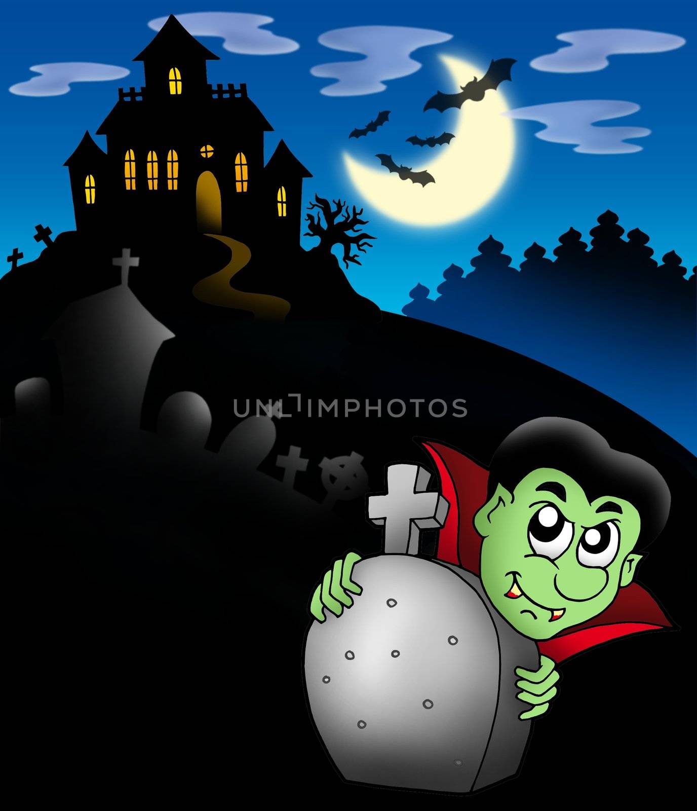 Vampire with haunted mansion by clairev