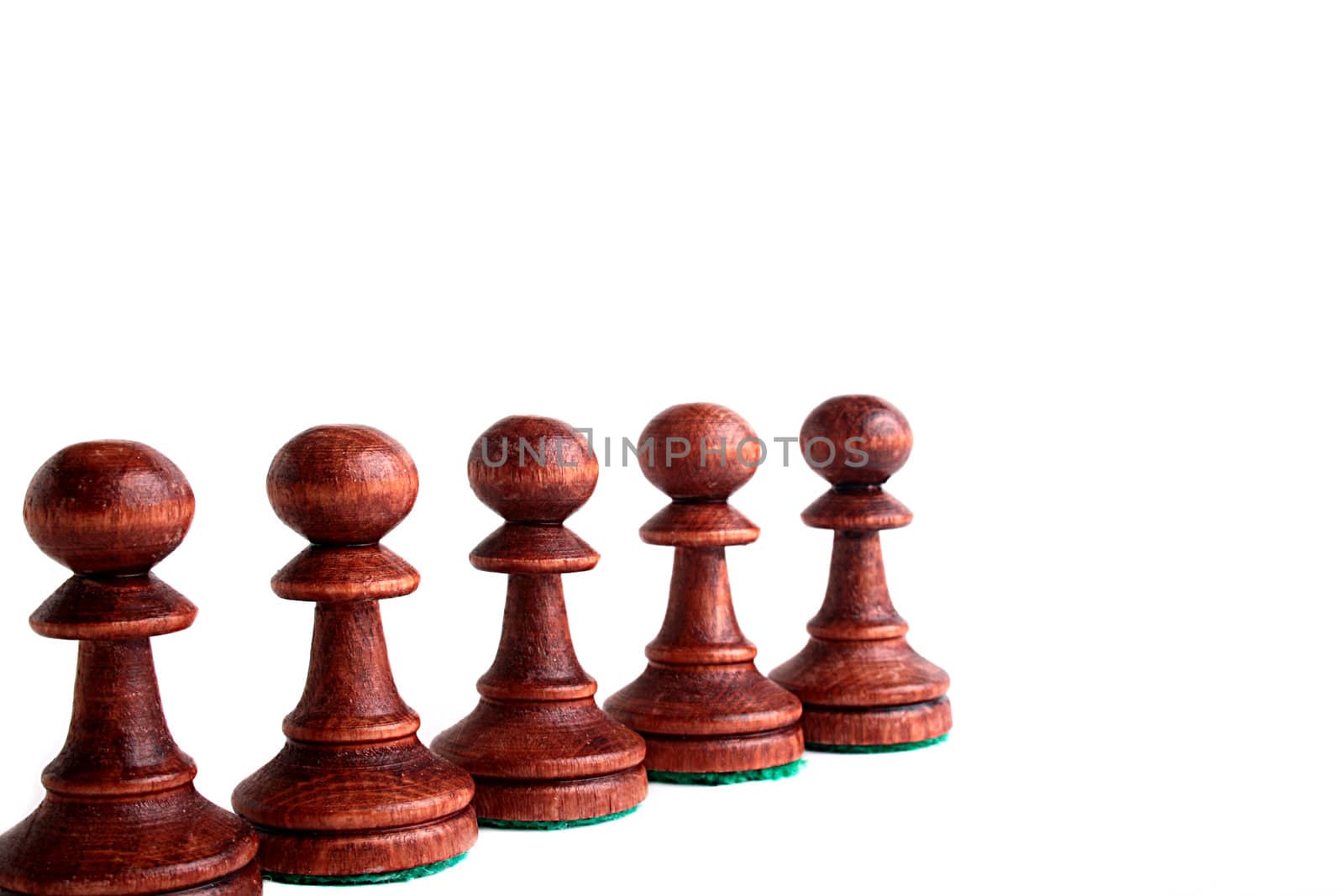 Five black pawns on a white background.