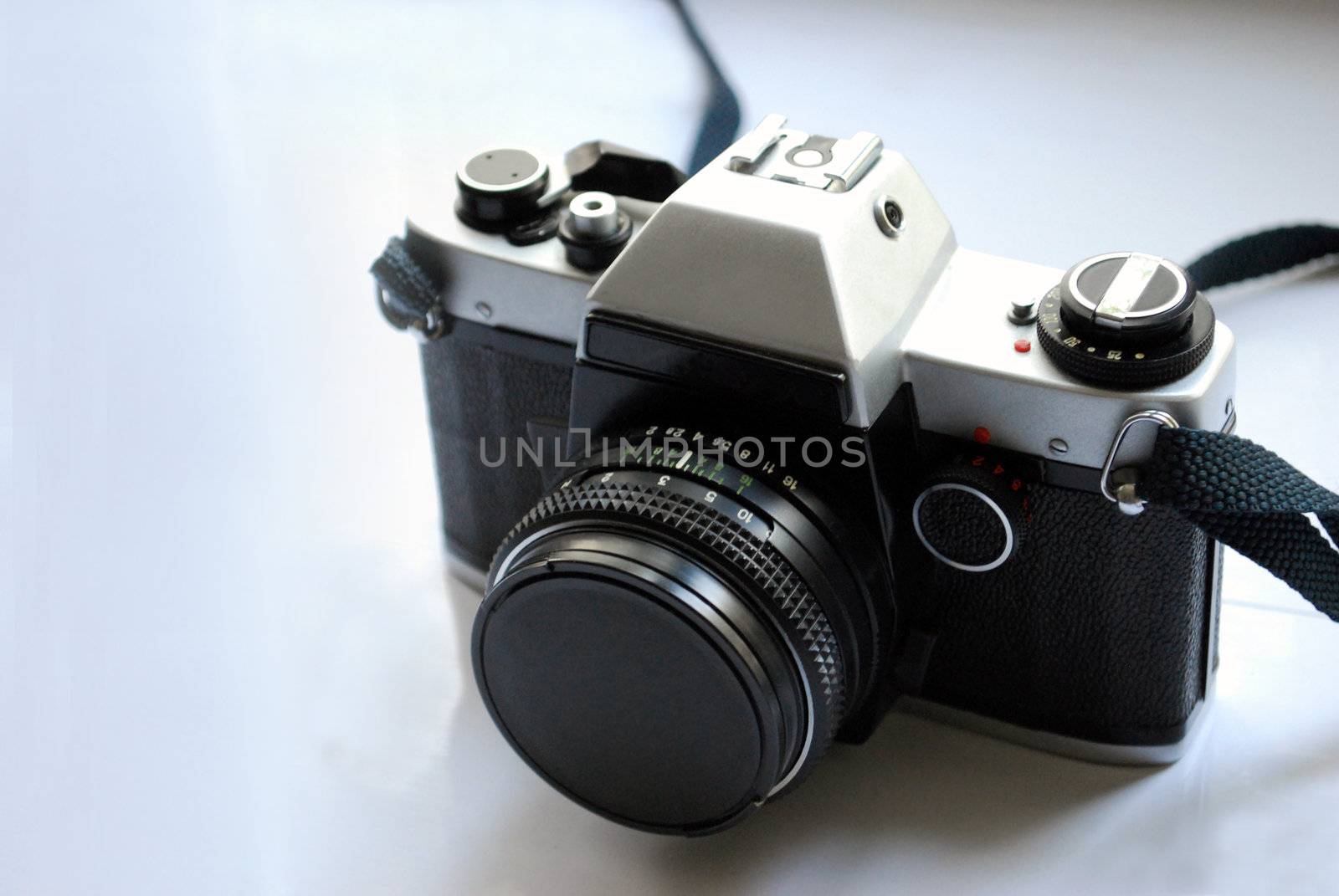 Retro film camera Kiev-19 without trademark label good for background and design