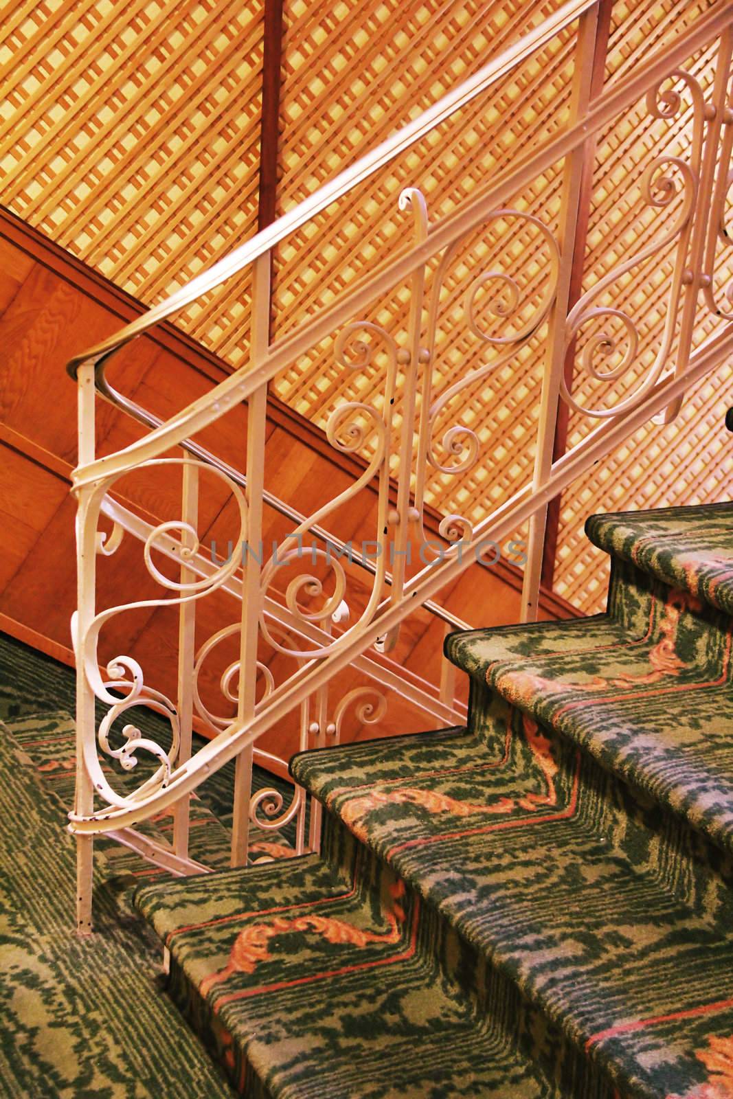 old style stairs with carpet retro look