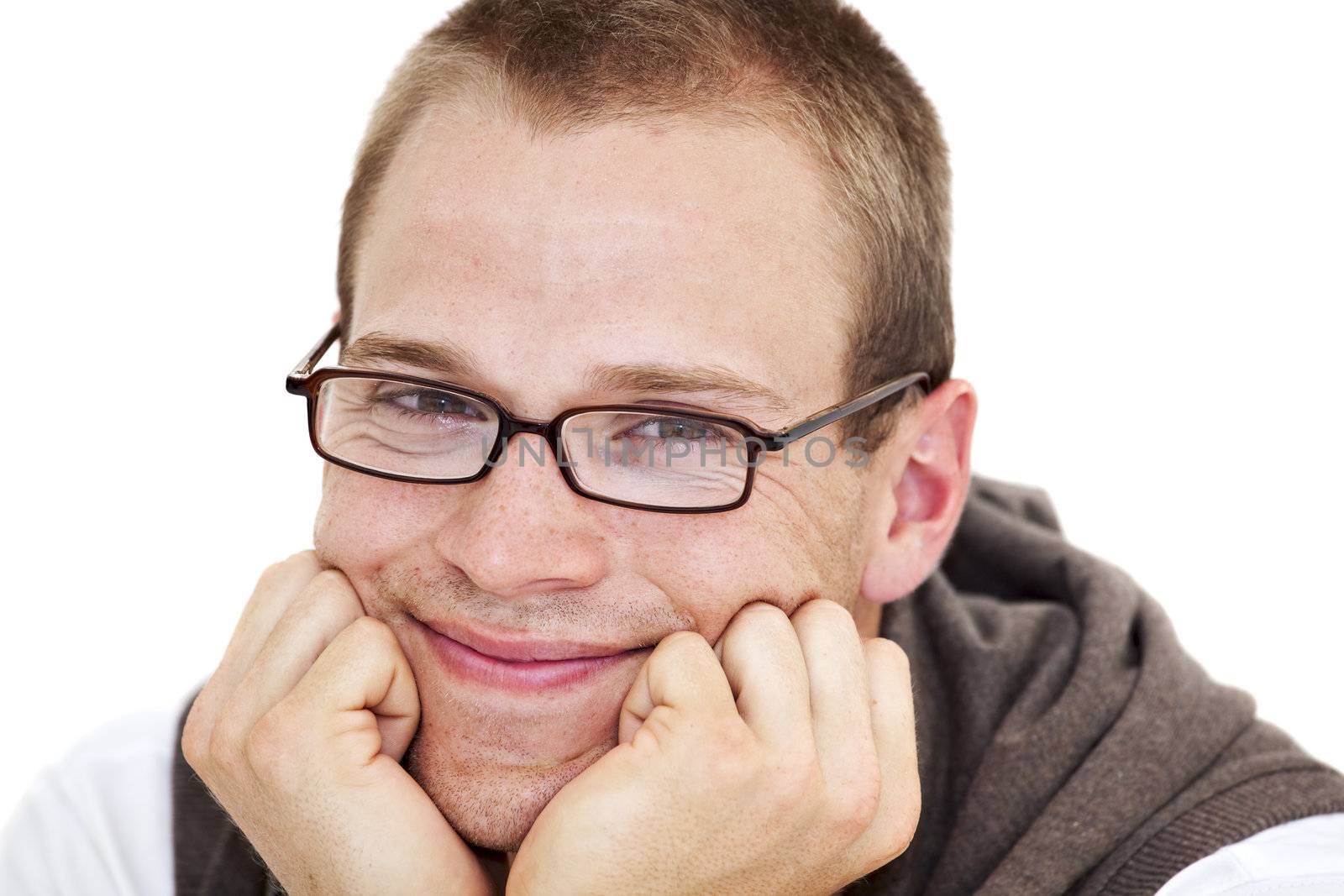 smiling young man with glasses