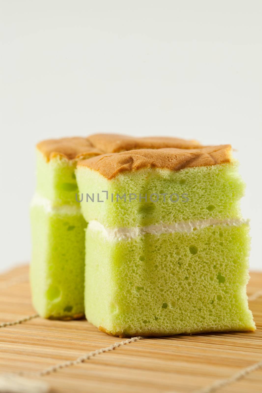close up sponge cake isolated