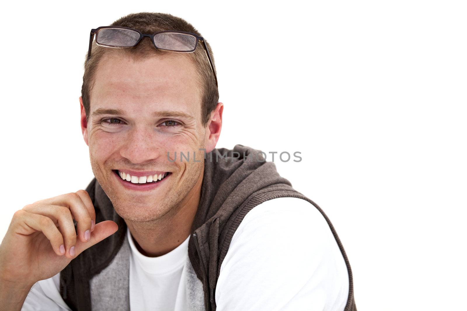 smiling young man with glasses