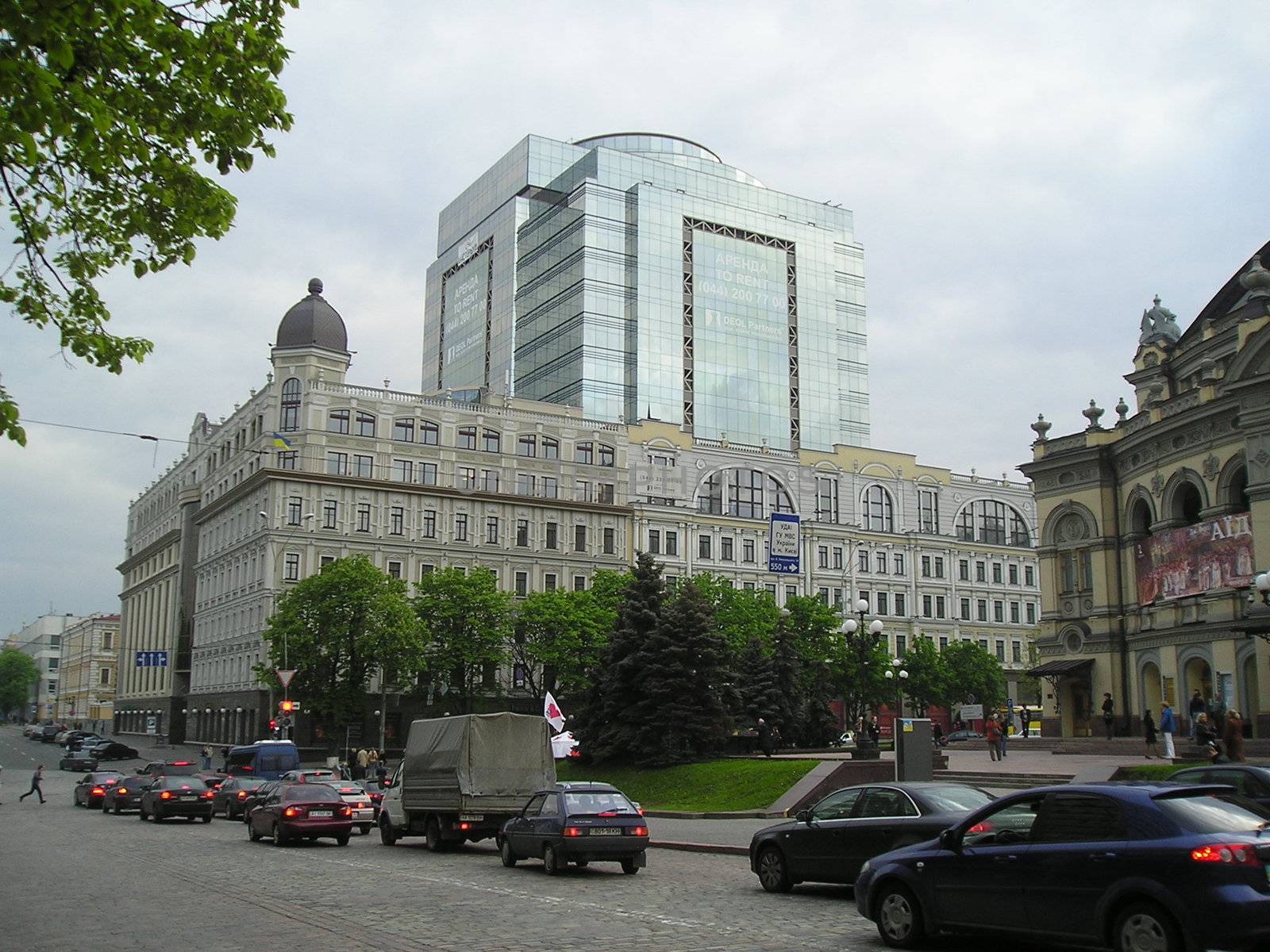 Modern building in the center of old in the center of Kiev.