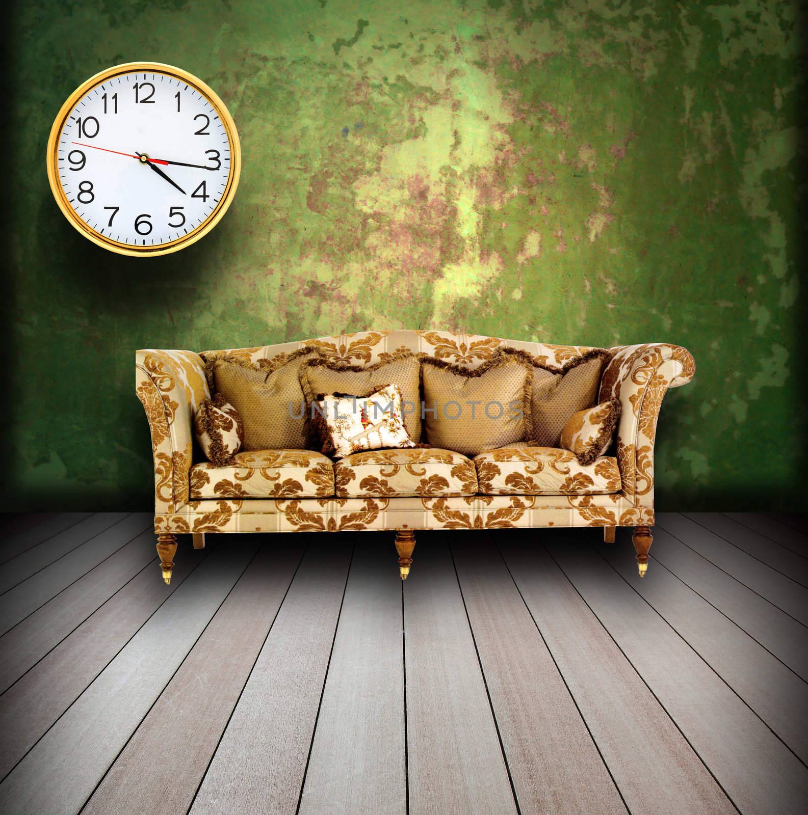 interior grunge room with classic sofa  by rufous