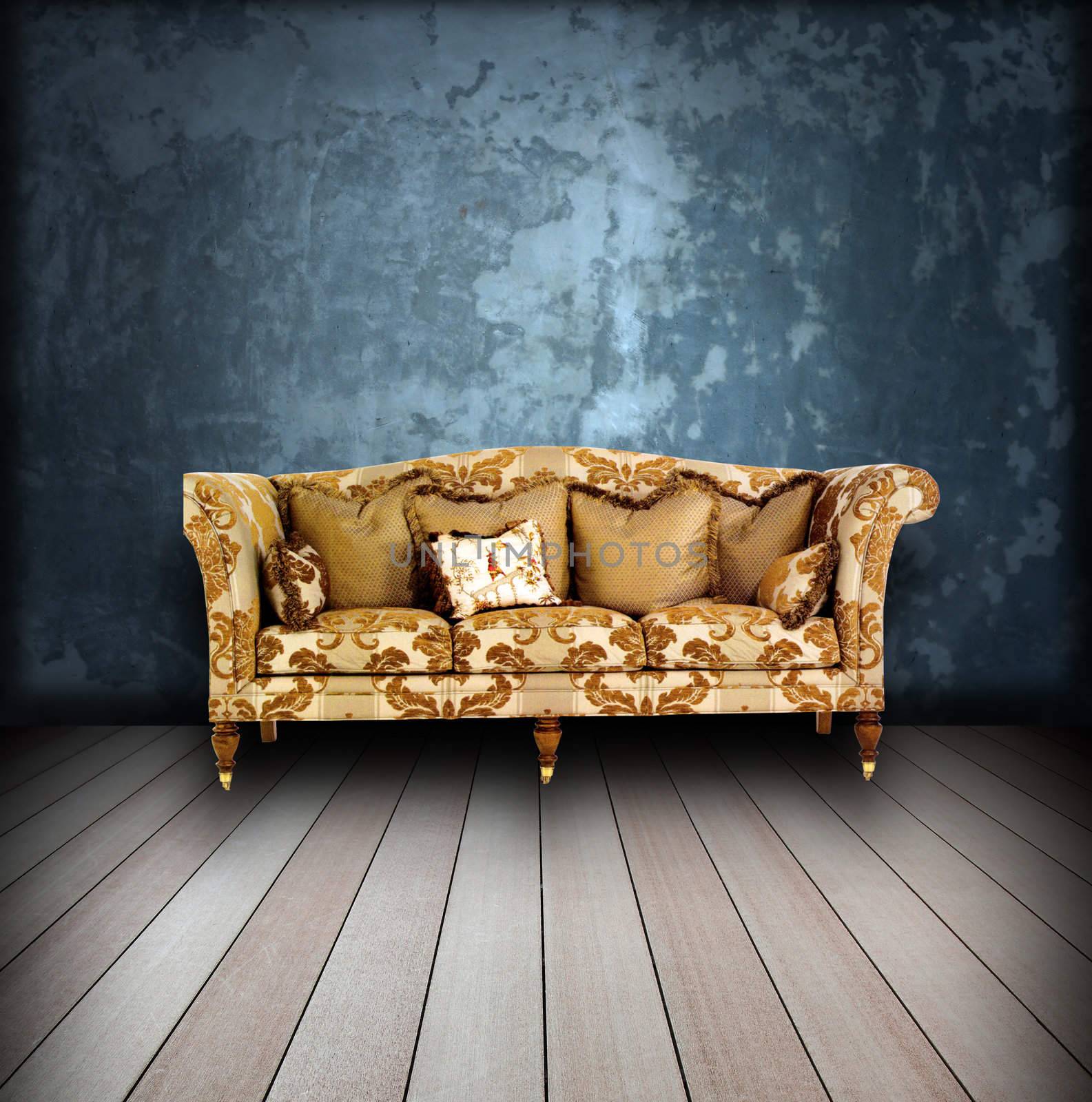 interior grunge room with classic sofa  by rufous