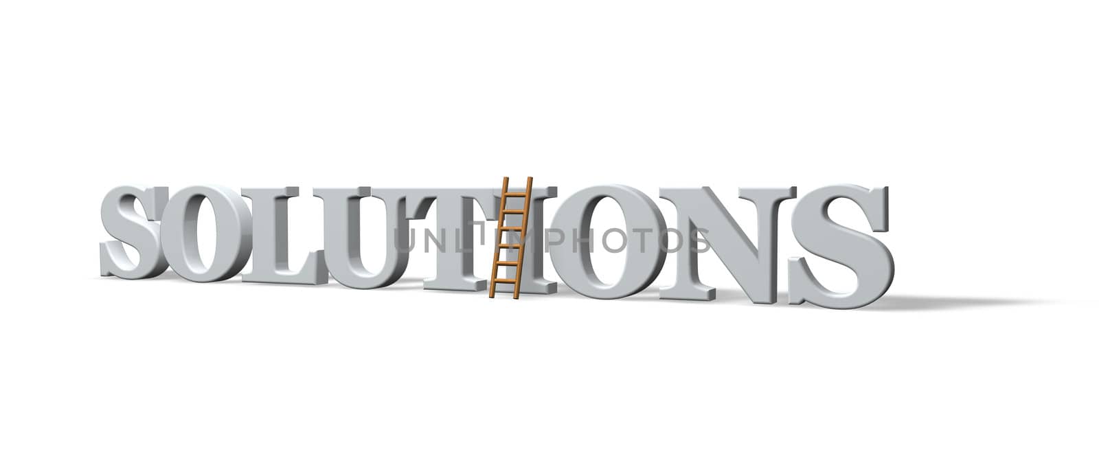 the word solutions and a ladder on white background - 3d illustration