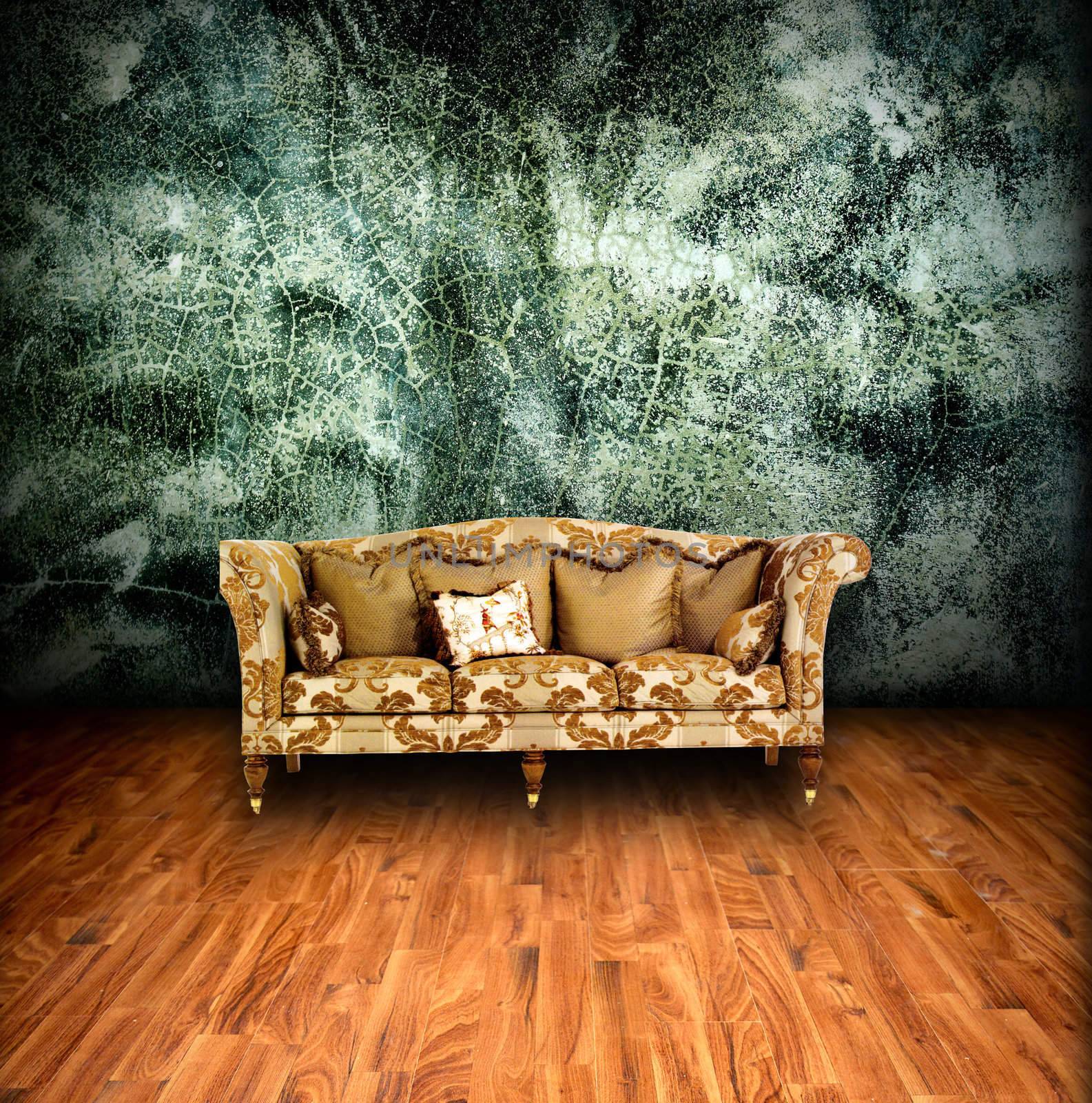 interior grunge room with classic sofa