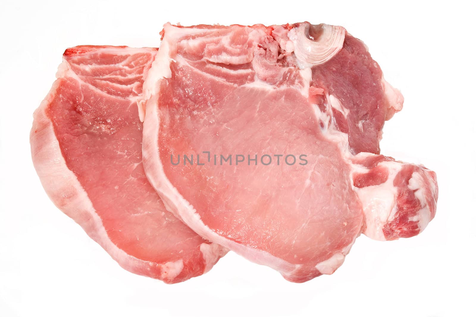 two fresh raw pork chop isolated on white background