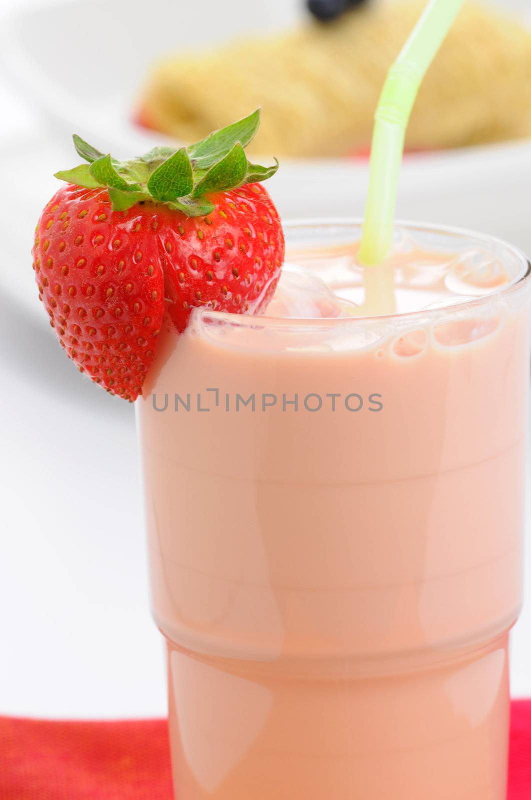 Delicious and healthy strawberry breakfast drink.