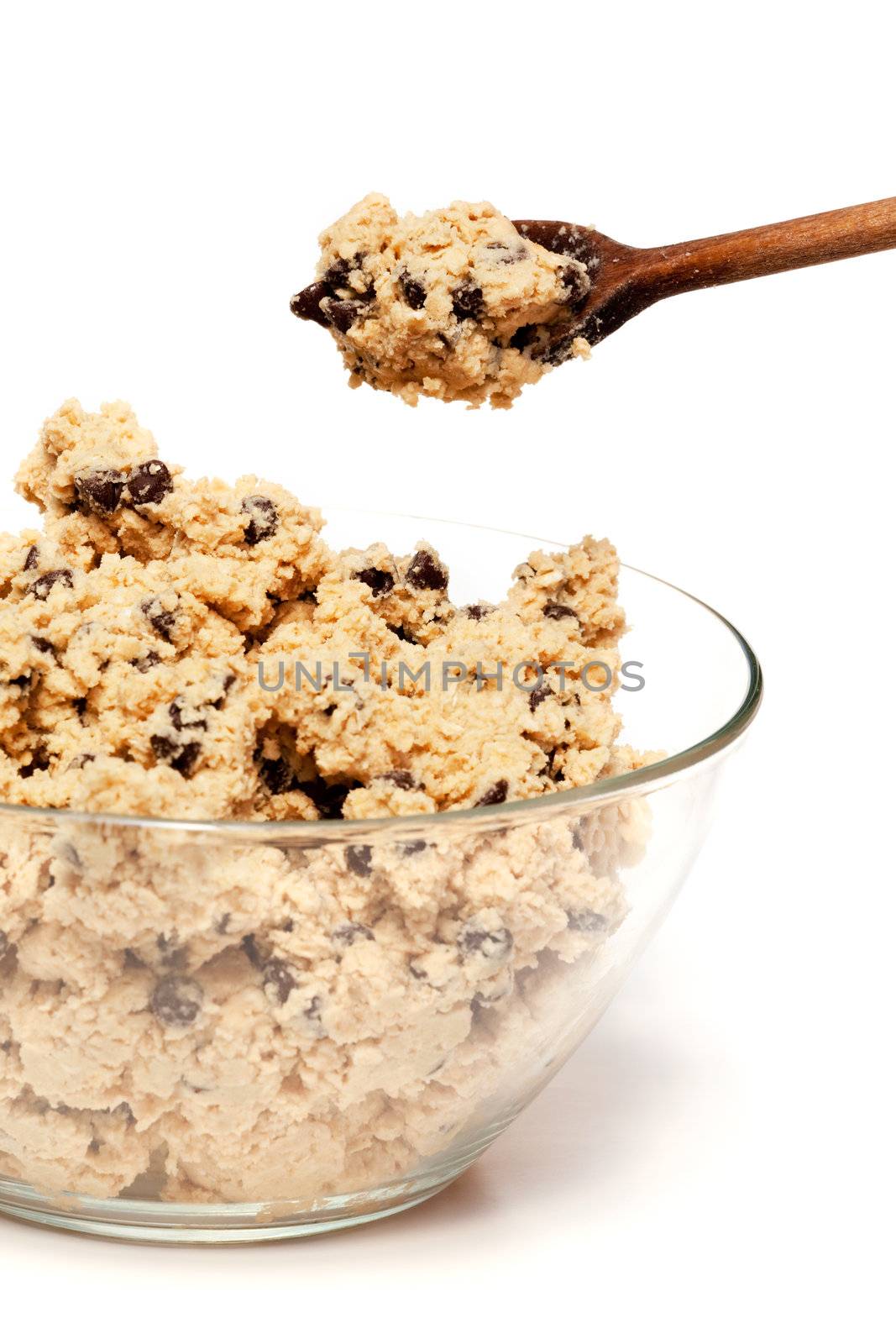 A bowl of raw chocolate chip cookie dough