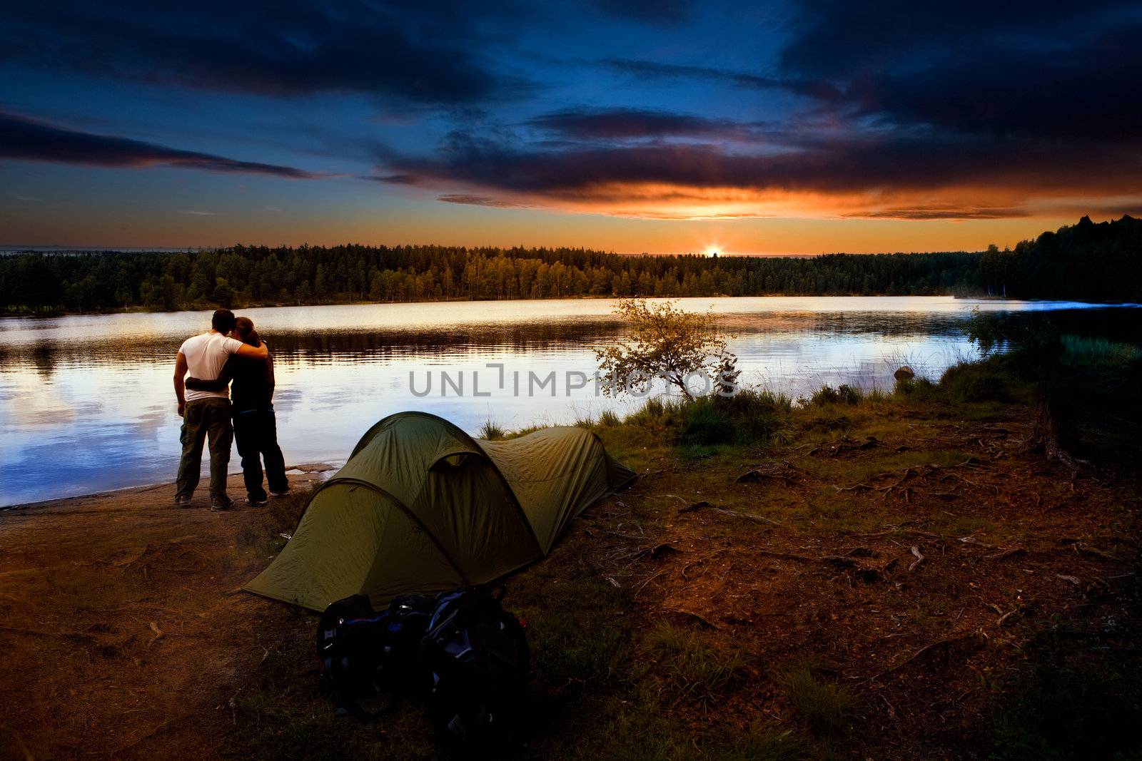 Camping Lake Sunset by leaf