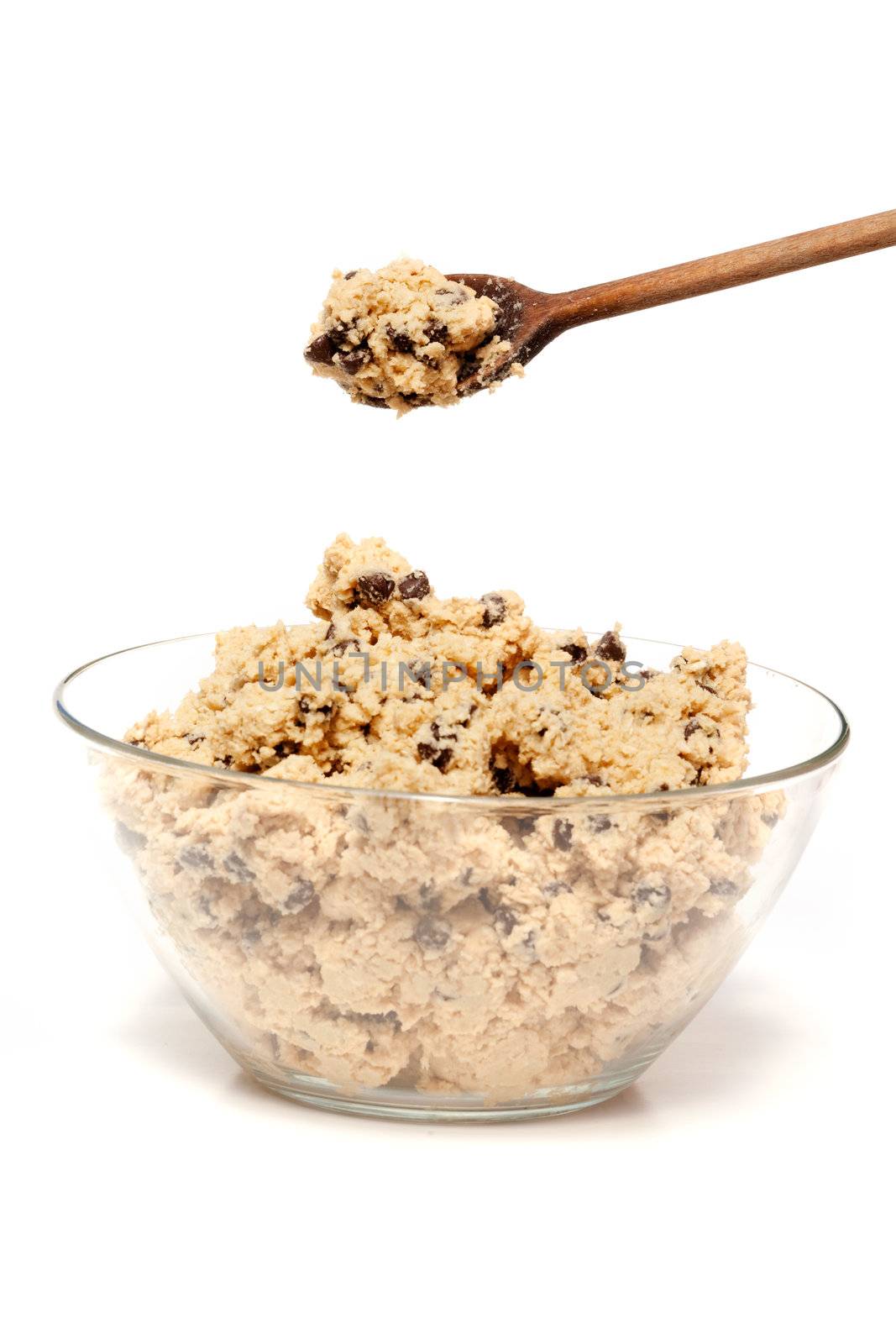 A bowl of raw chocolate chip cookie dough