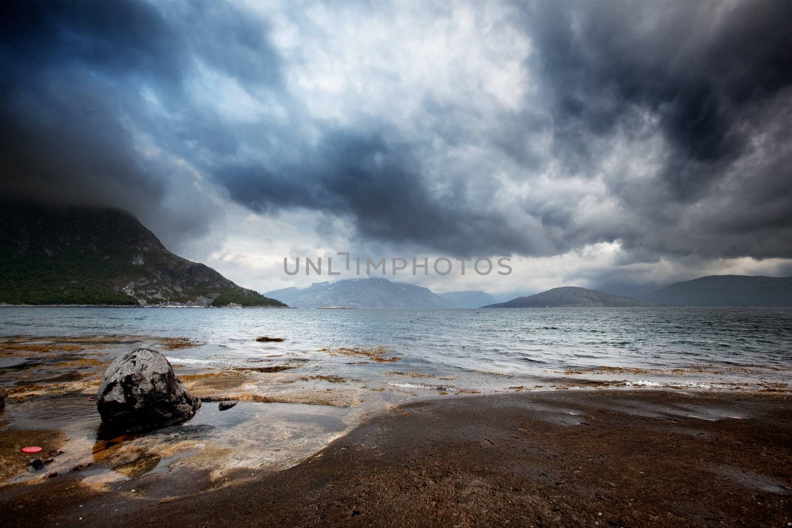 A brewing storm on the ocean in northern Norway