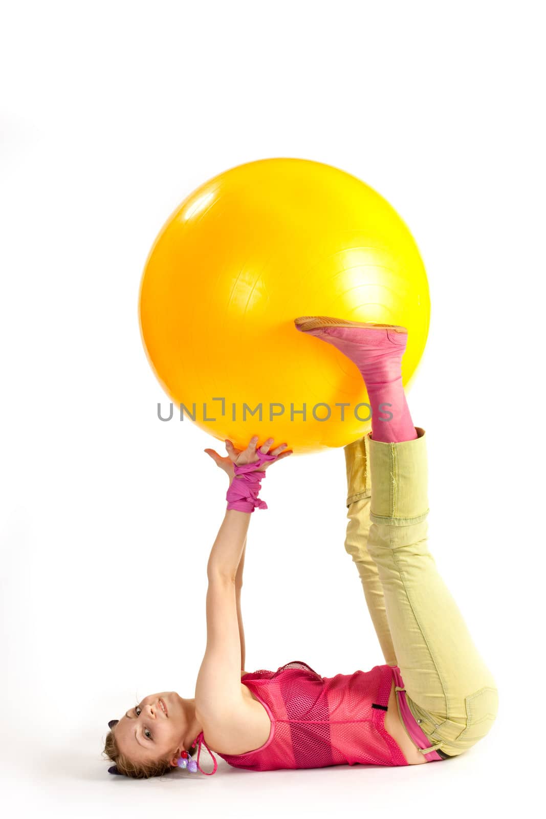 people series:  young girl do exercises with ball
