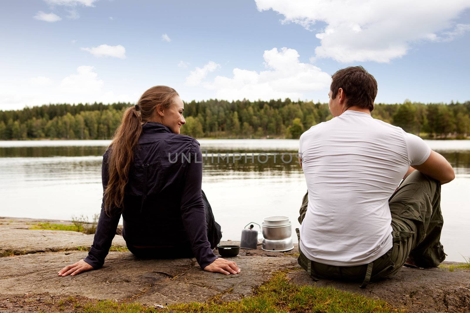 Man and Woman Camping by leaf