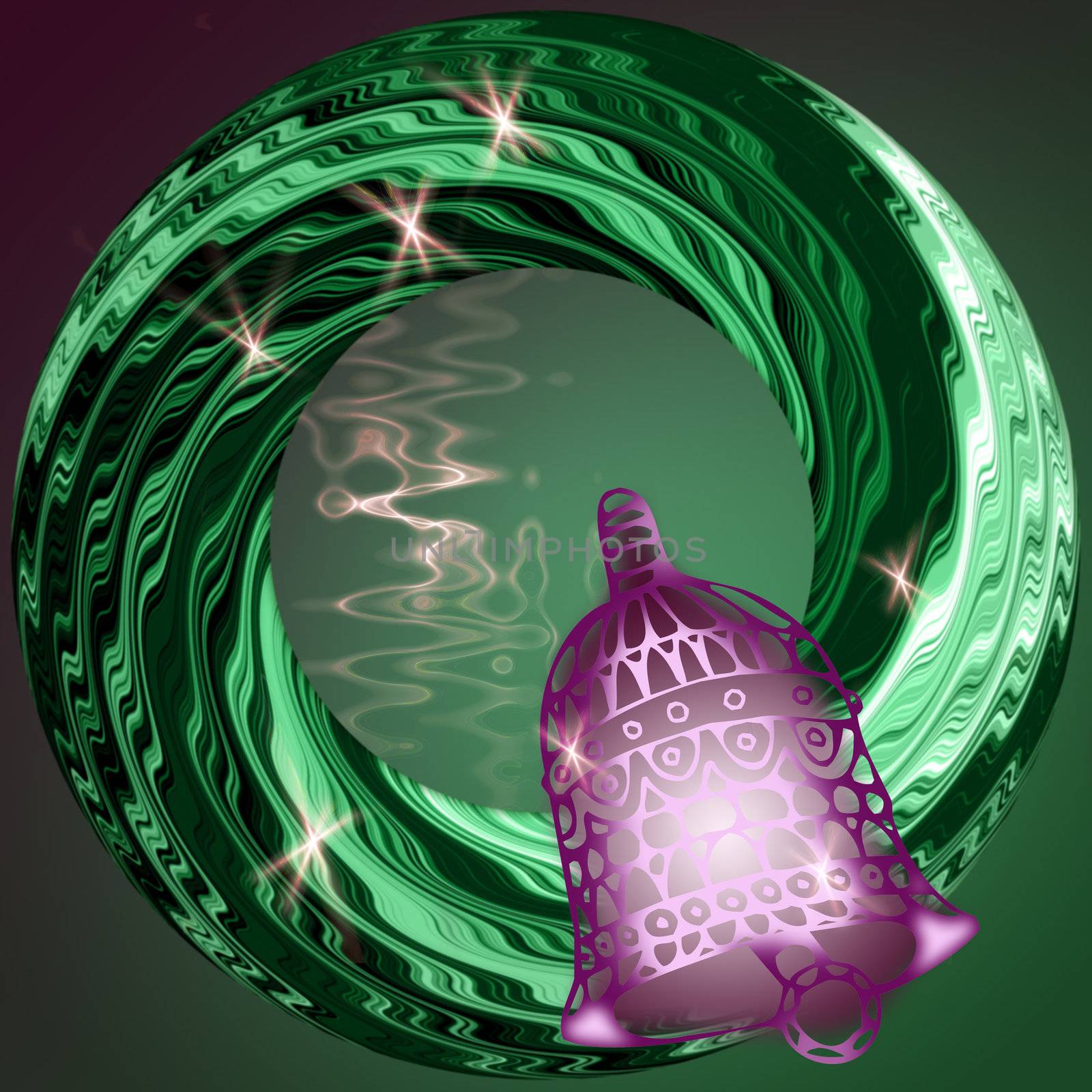 abstract Christmas wreath, sparks and bell