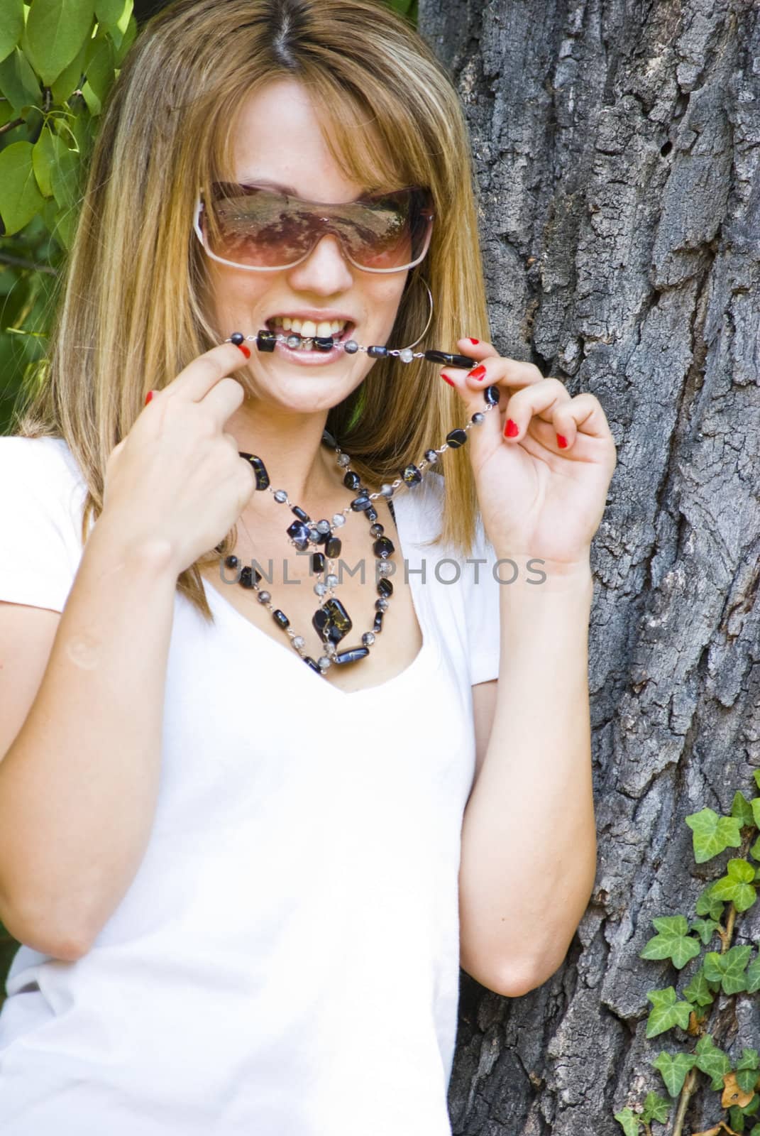 beautiful young model posing outdoor