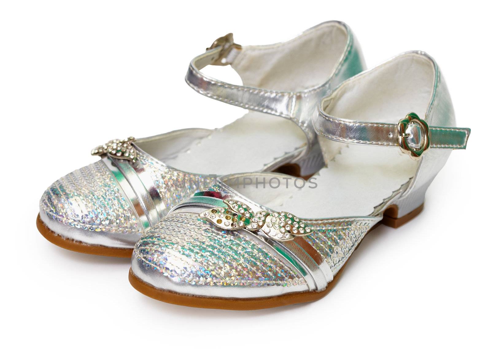 Beautiful silver shoes for girl on white by pzaxe