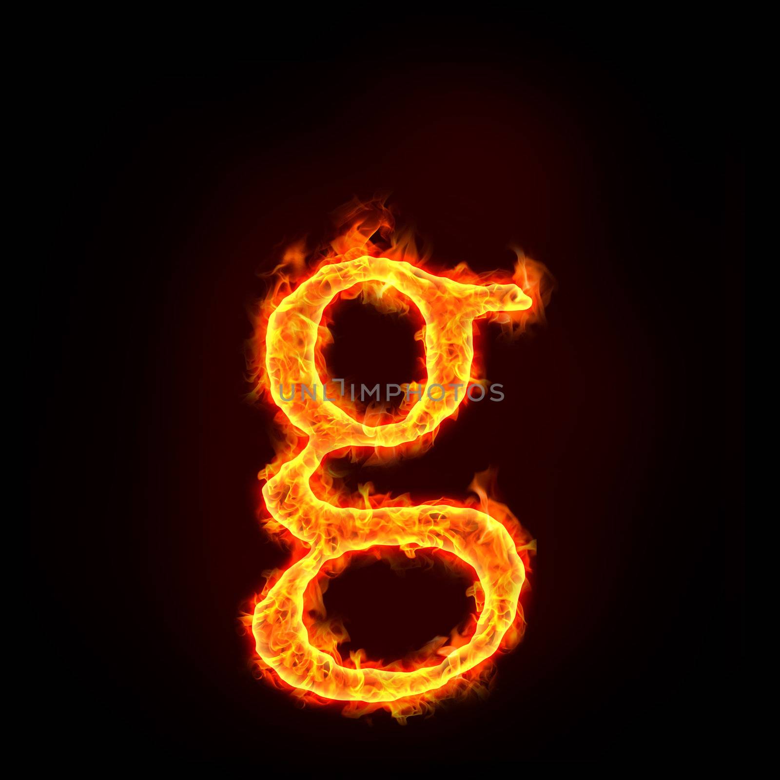 fire alphabets in flame, small letter g