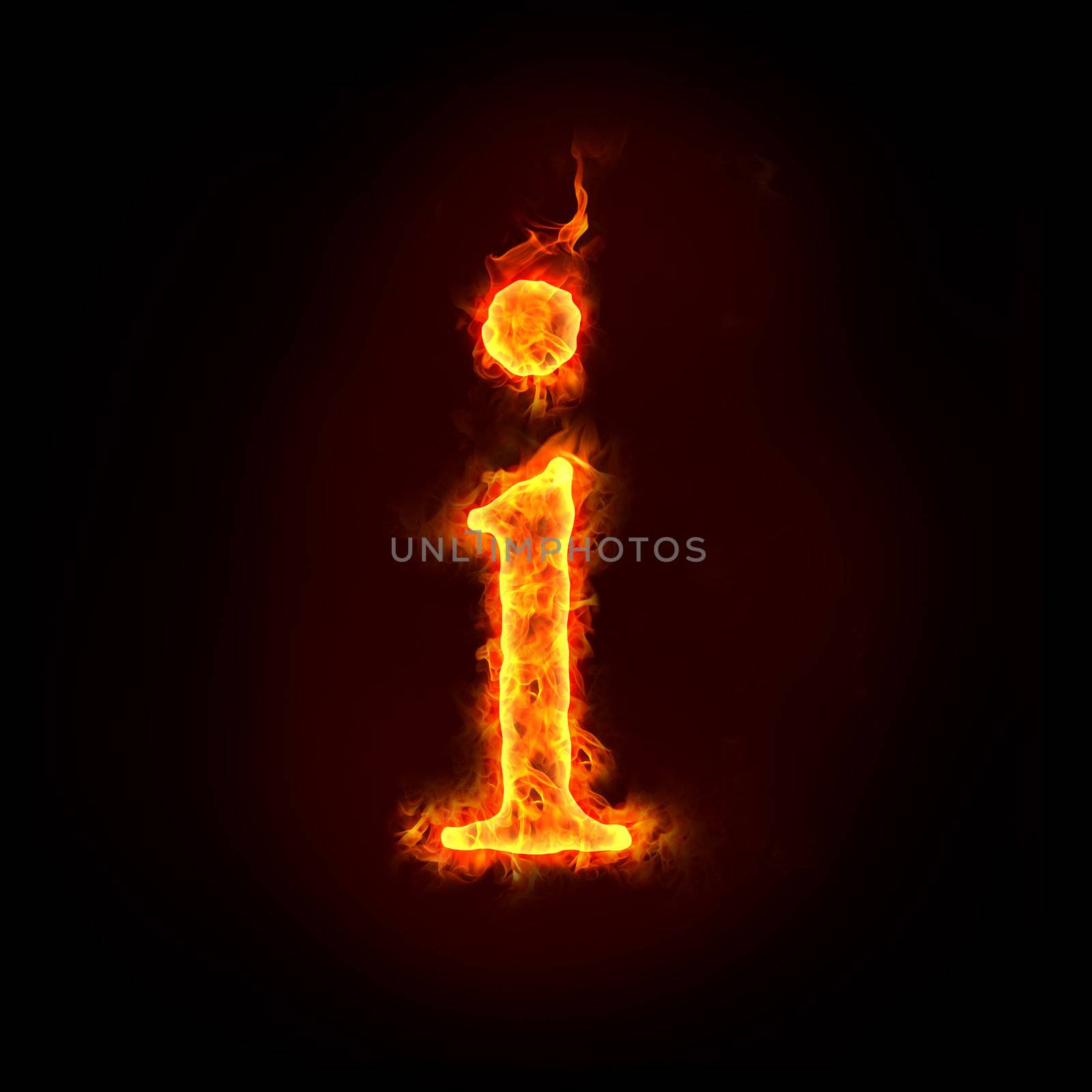 fire alphabets in flame, small letter i