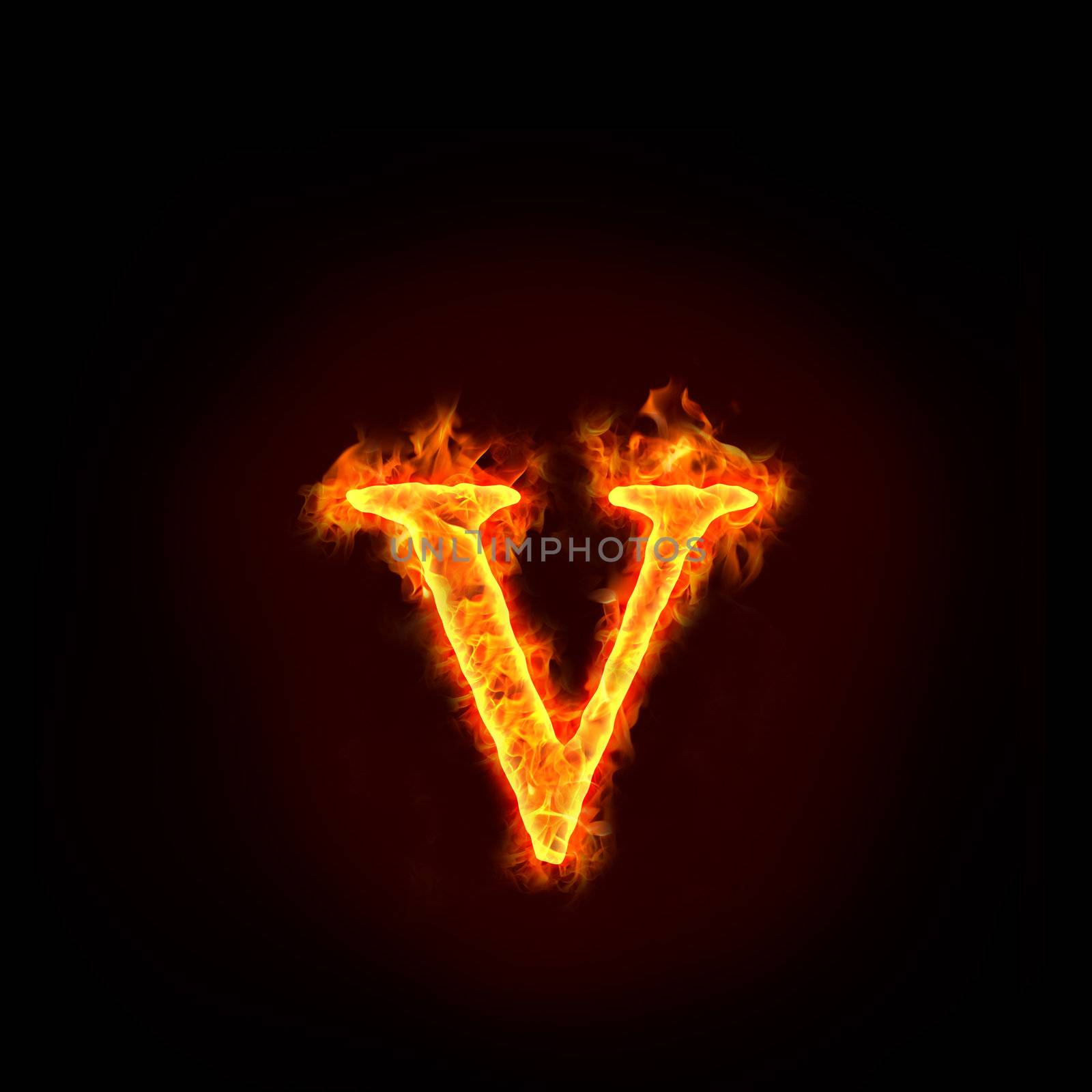 fire alphabets in flame, small letter v