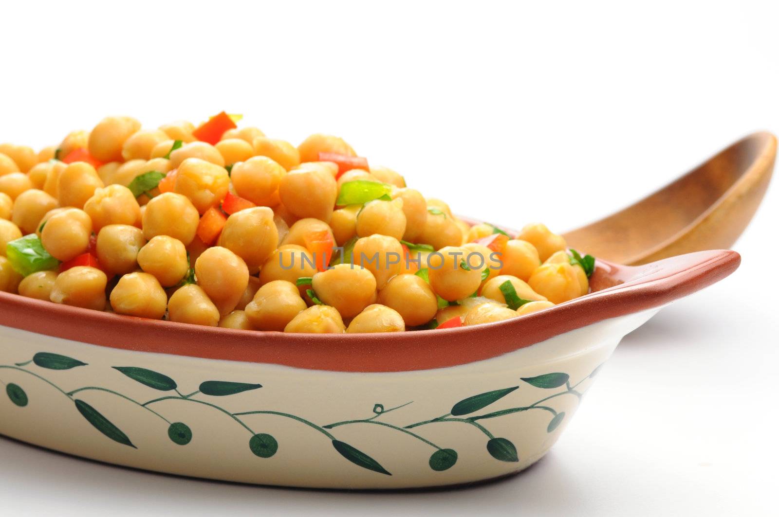Healthy salad of chickpeas and colorful vegetables.