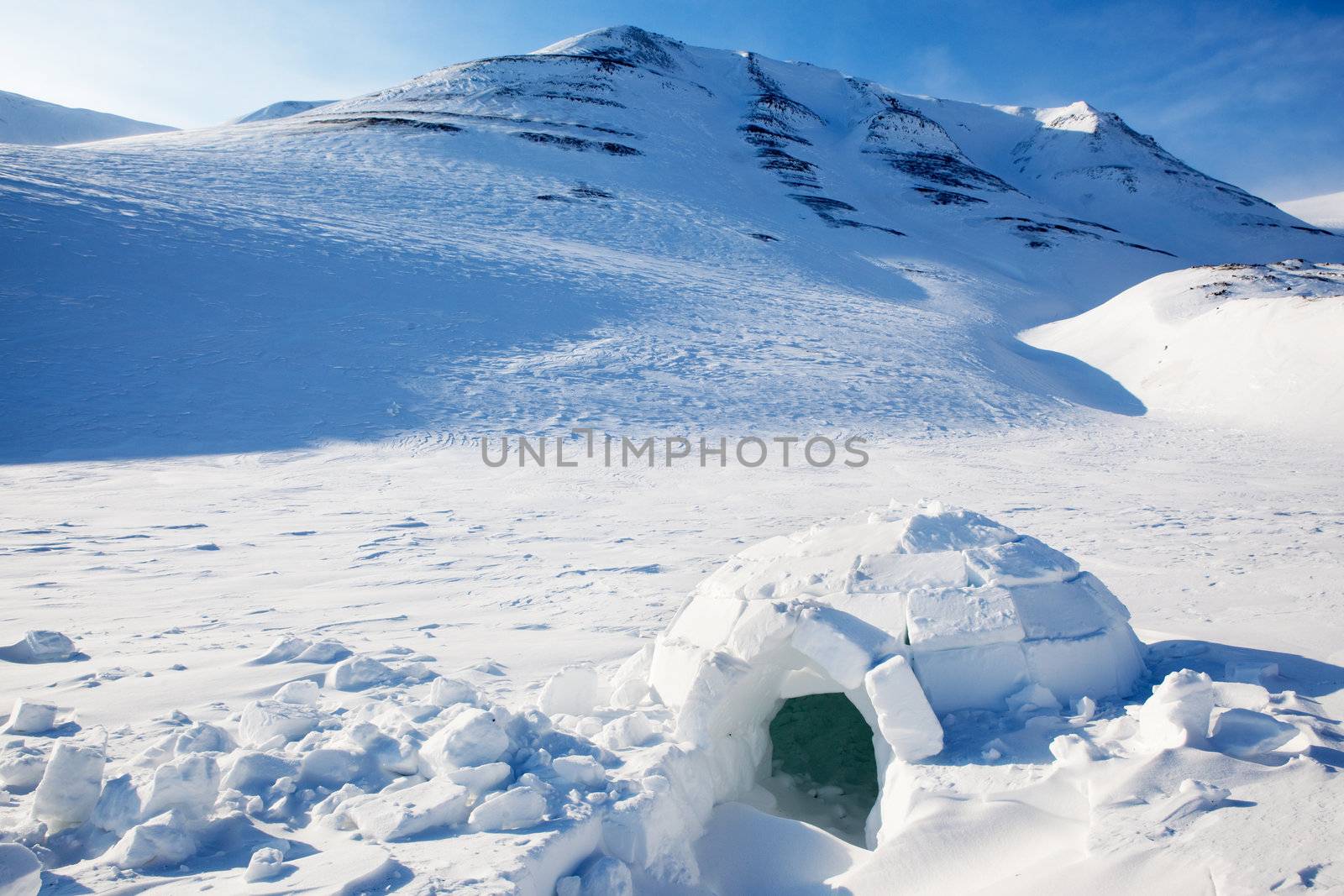 Igloo in a winter mountain setting