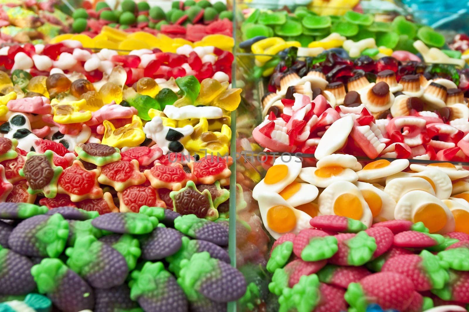 Candy stand at Boqueria Market in Barcelona, Spain.