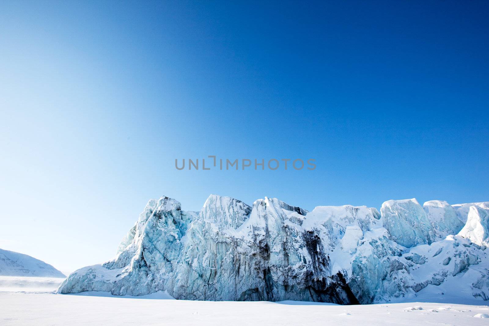 A glacier on the coast of Spitsbergen, Svalbard, Norway.