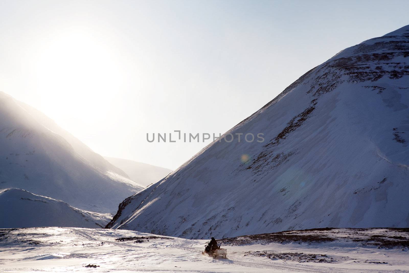 A dramatic mountain landscape in winter  - Spitsbergen, Svalbard, Norway