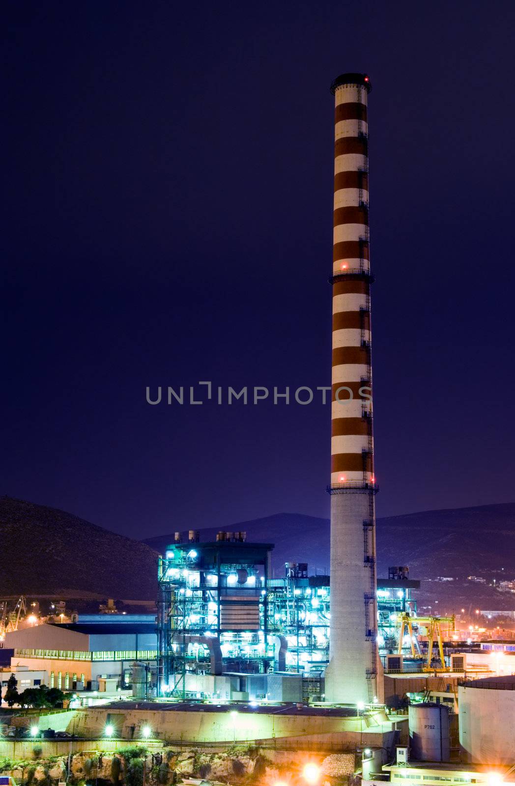 Industrial site from Piraeus, Greece at dusk