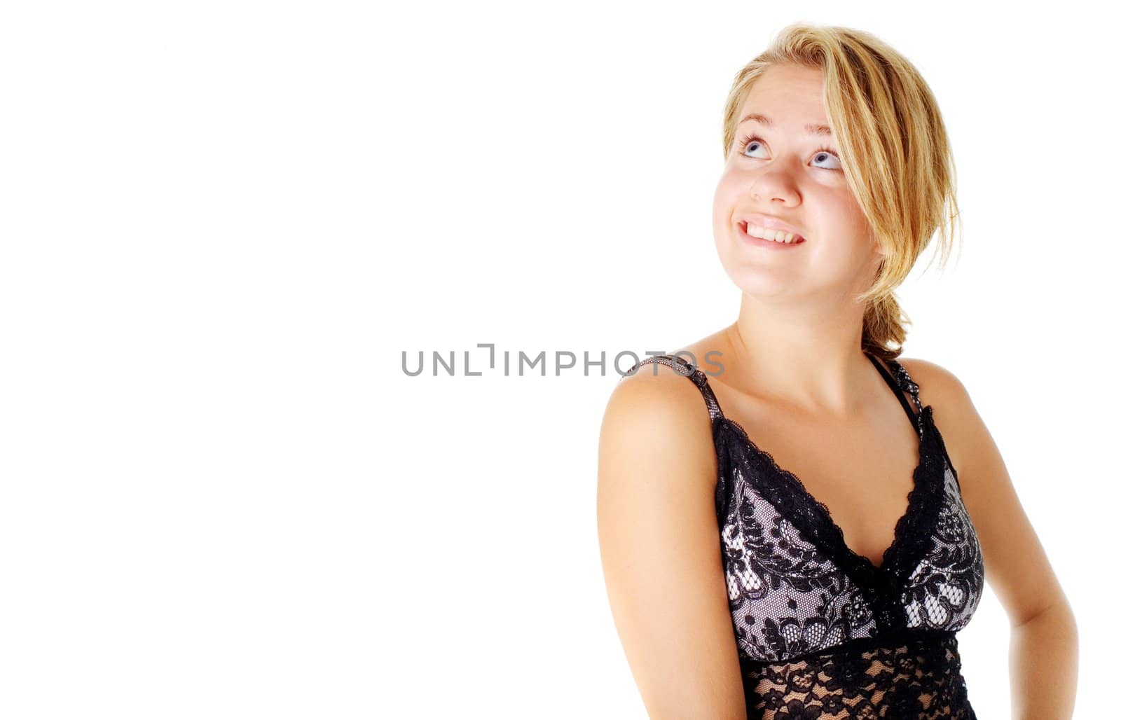 Young Woman In Dress On White by cardmaverick