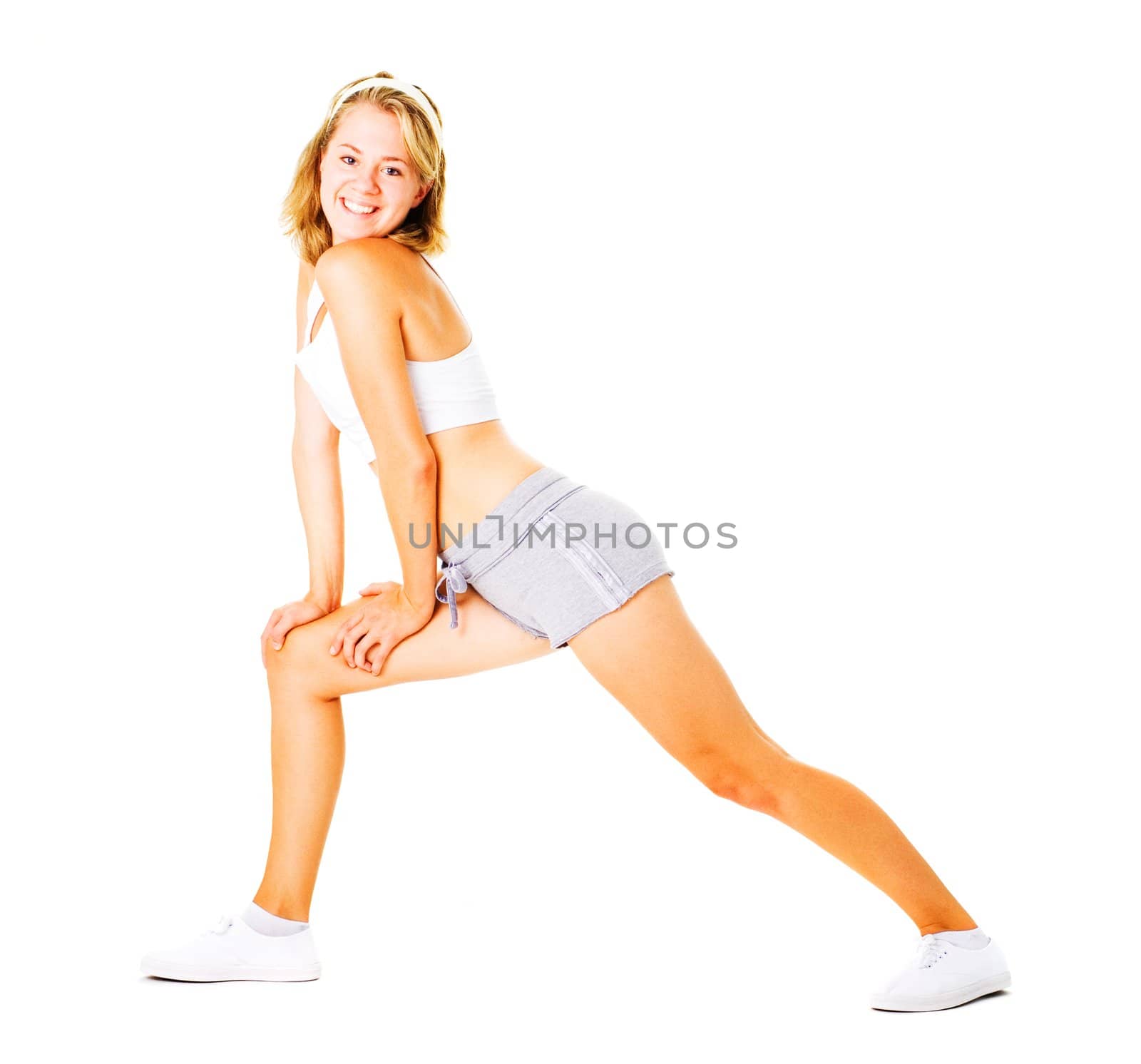 Young Woman Working Out On White by cardmaverick