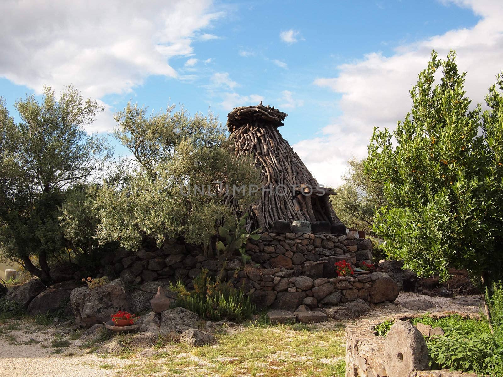 Traditional sardinian shepherd�s house called pinnetta, made of wood.