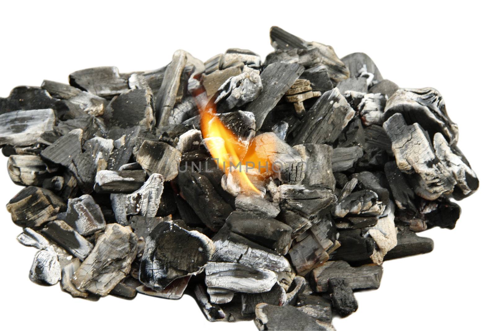 Glowing charcoal - isolated on white background