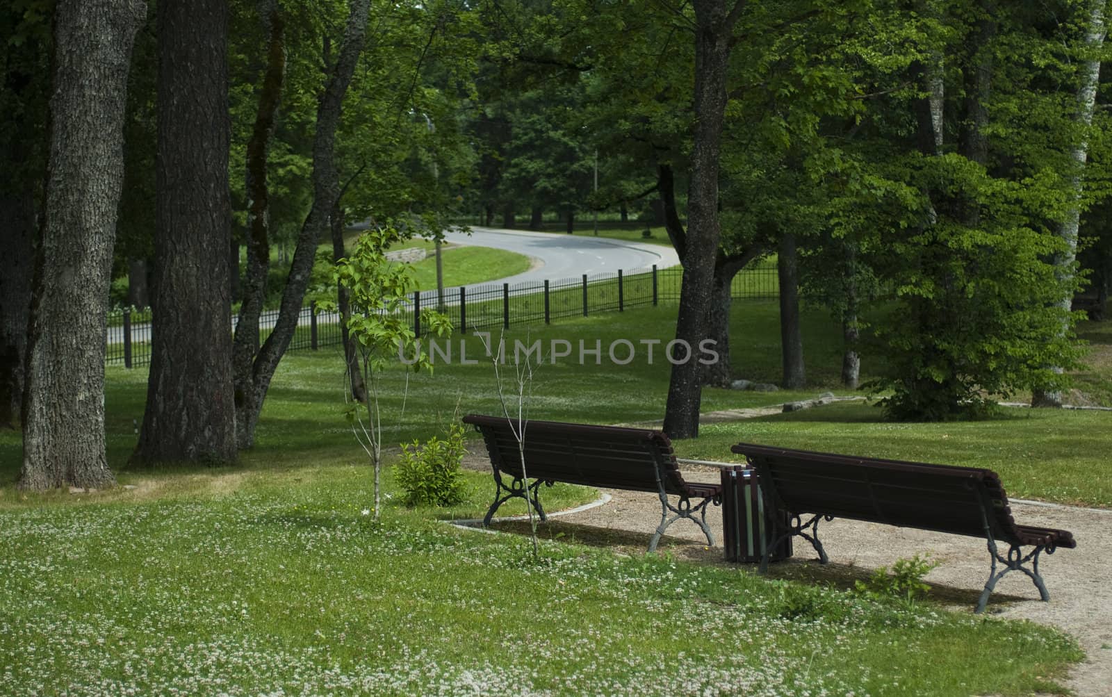Two bench in park by photohaydar